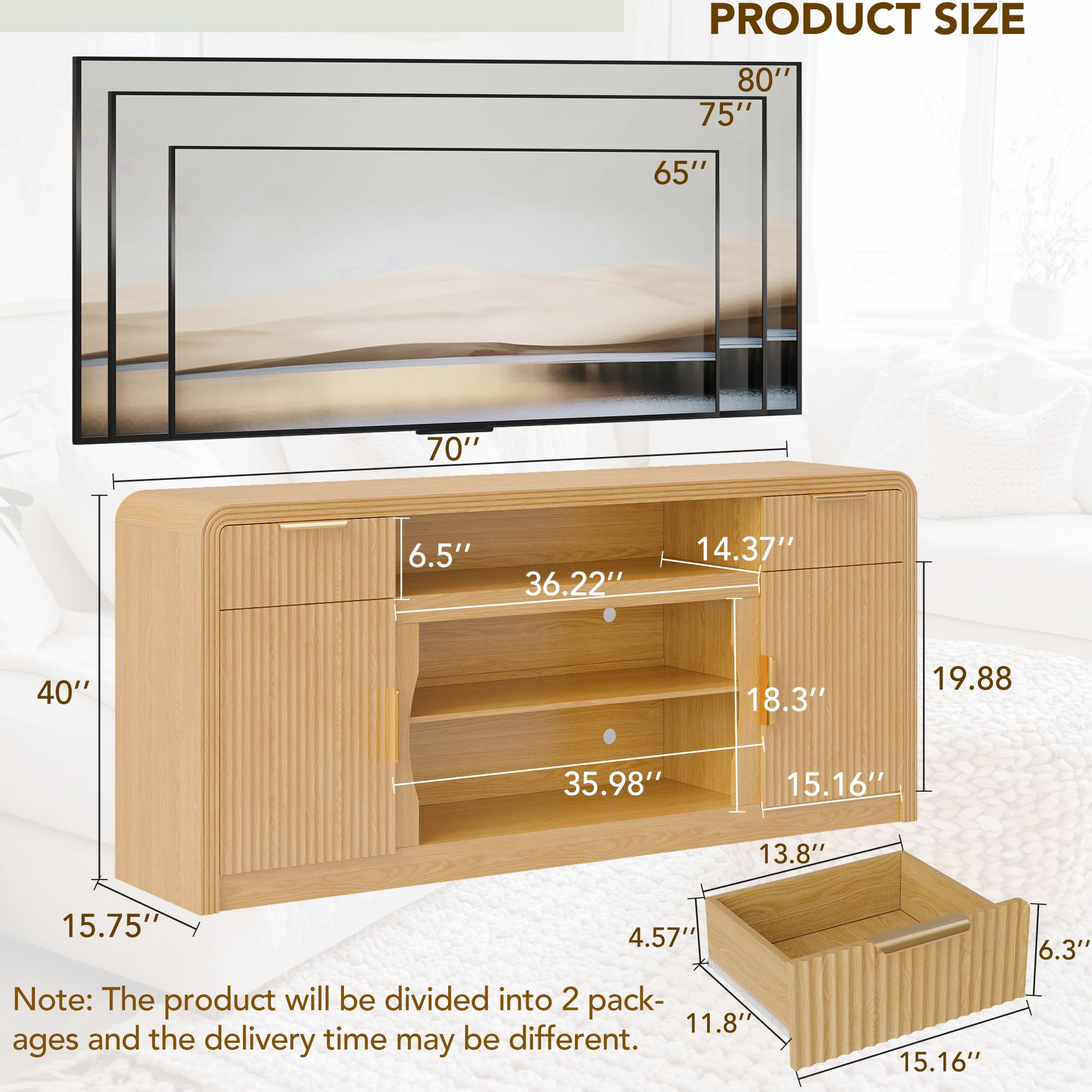 70" Fluted TV Stand Entertainment Center with Storage