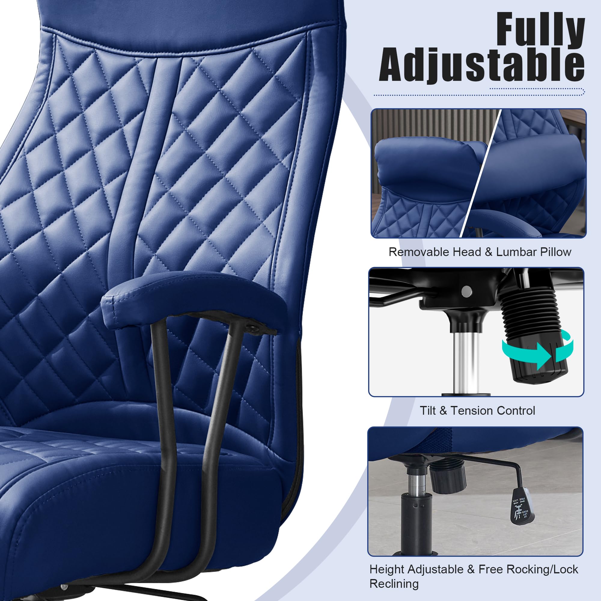 Modern Leather High Back Executive Office Chair with Removable Pillow