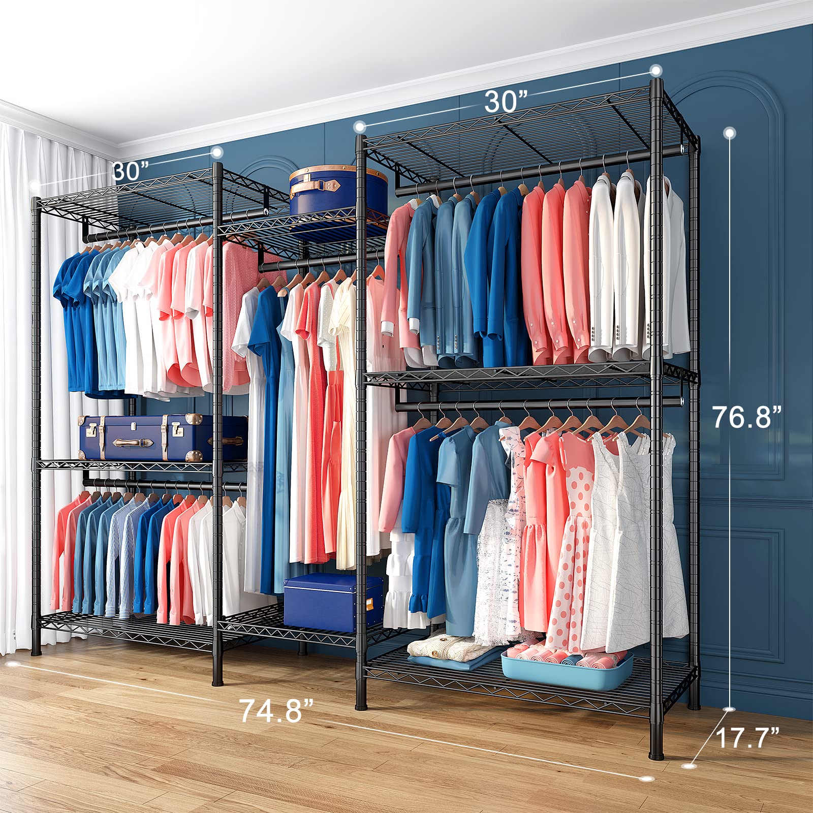 Heavy Duty Clothes Rack with 5 Rods and 8 Shelves