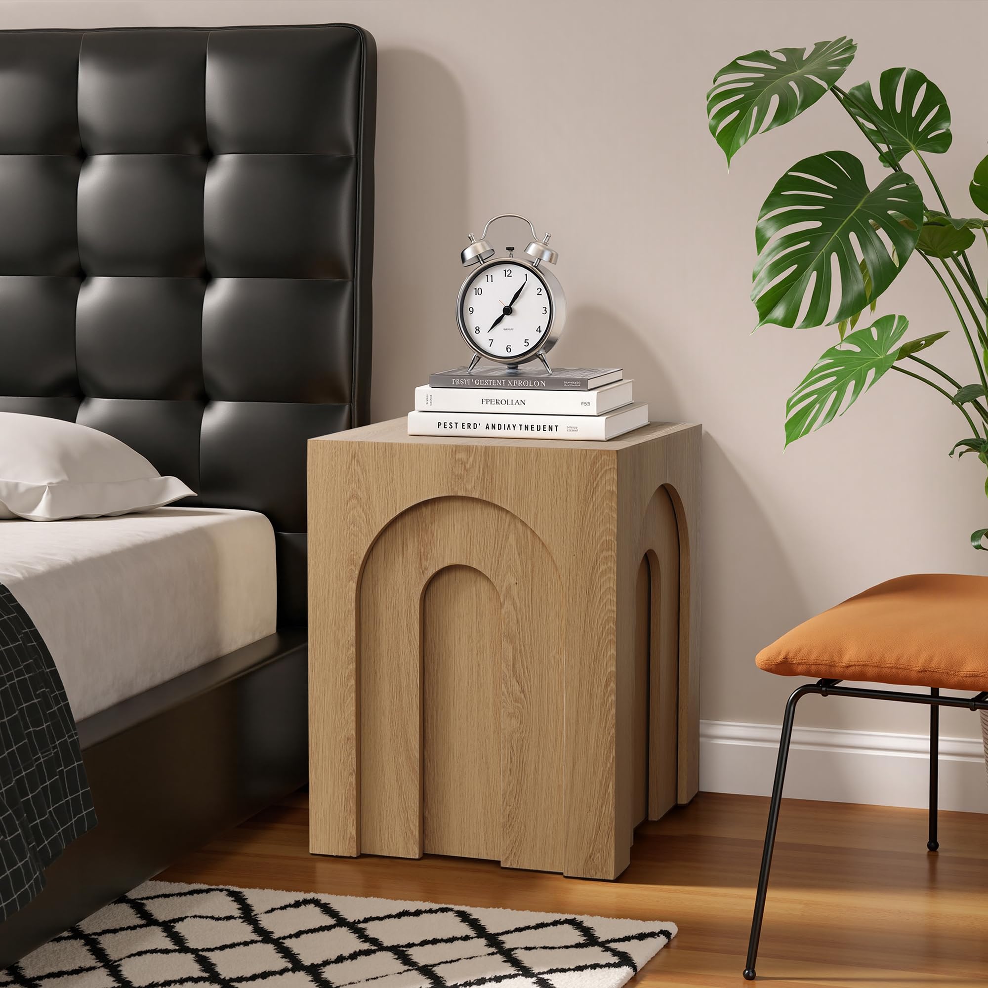 Nesting End Table Set of 3 - Oak Finish Japandi Arch Design