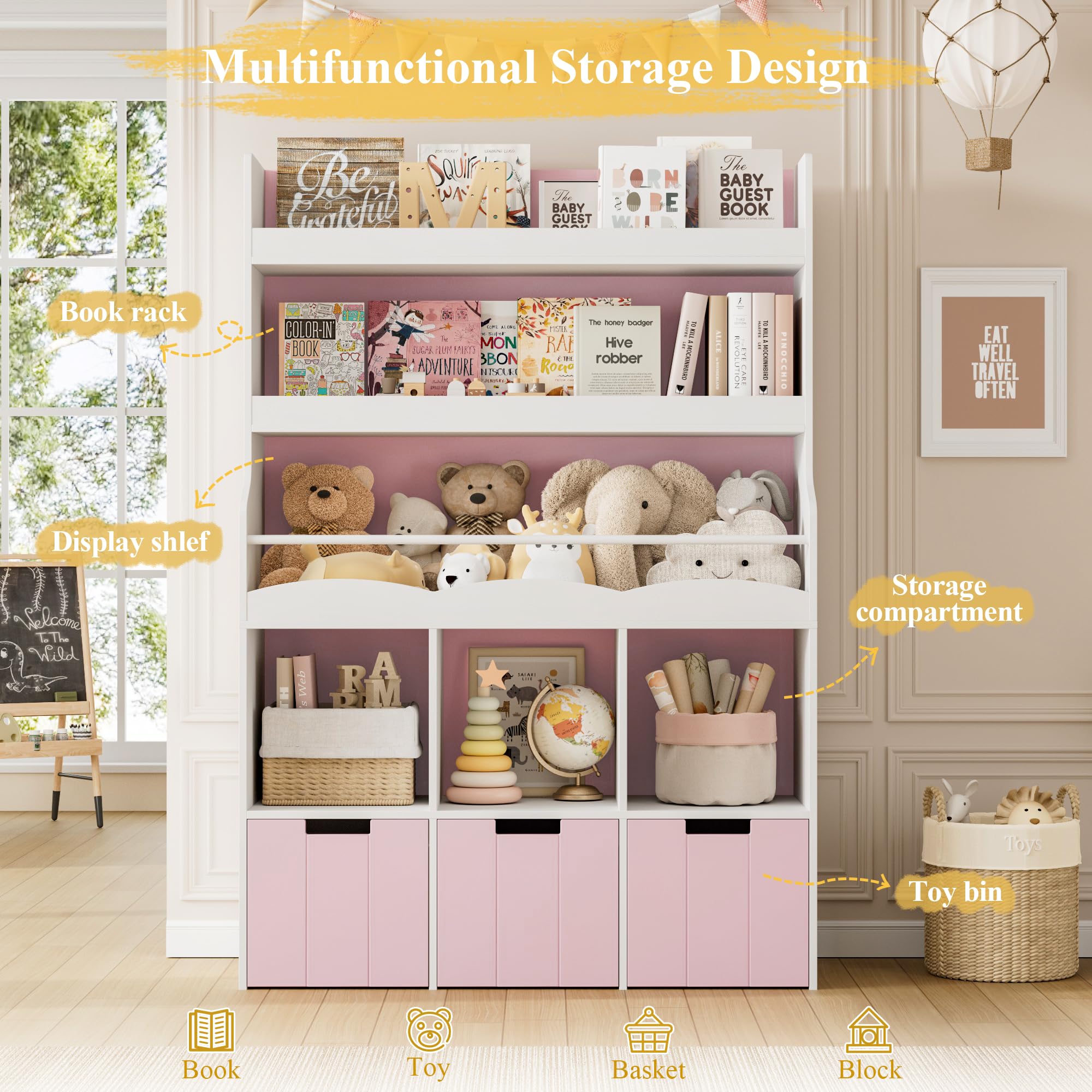 Kids Bookshelf with Toy Storage Organizer