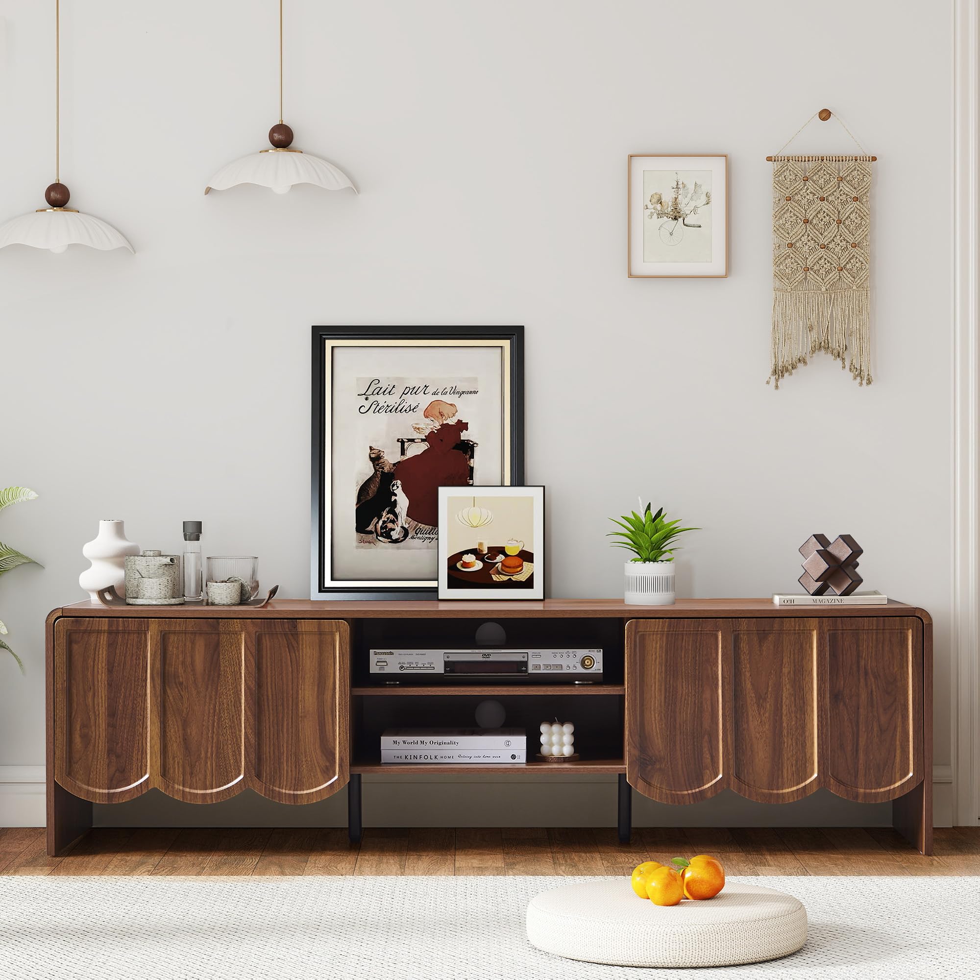 63" TV Stand Wave Panel Entertainment Center