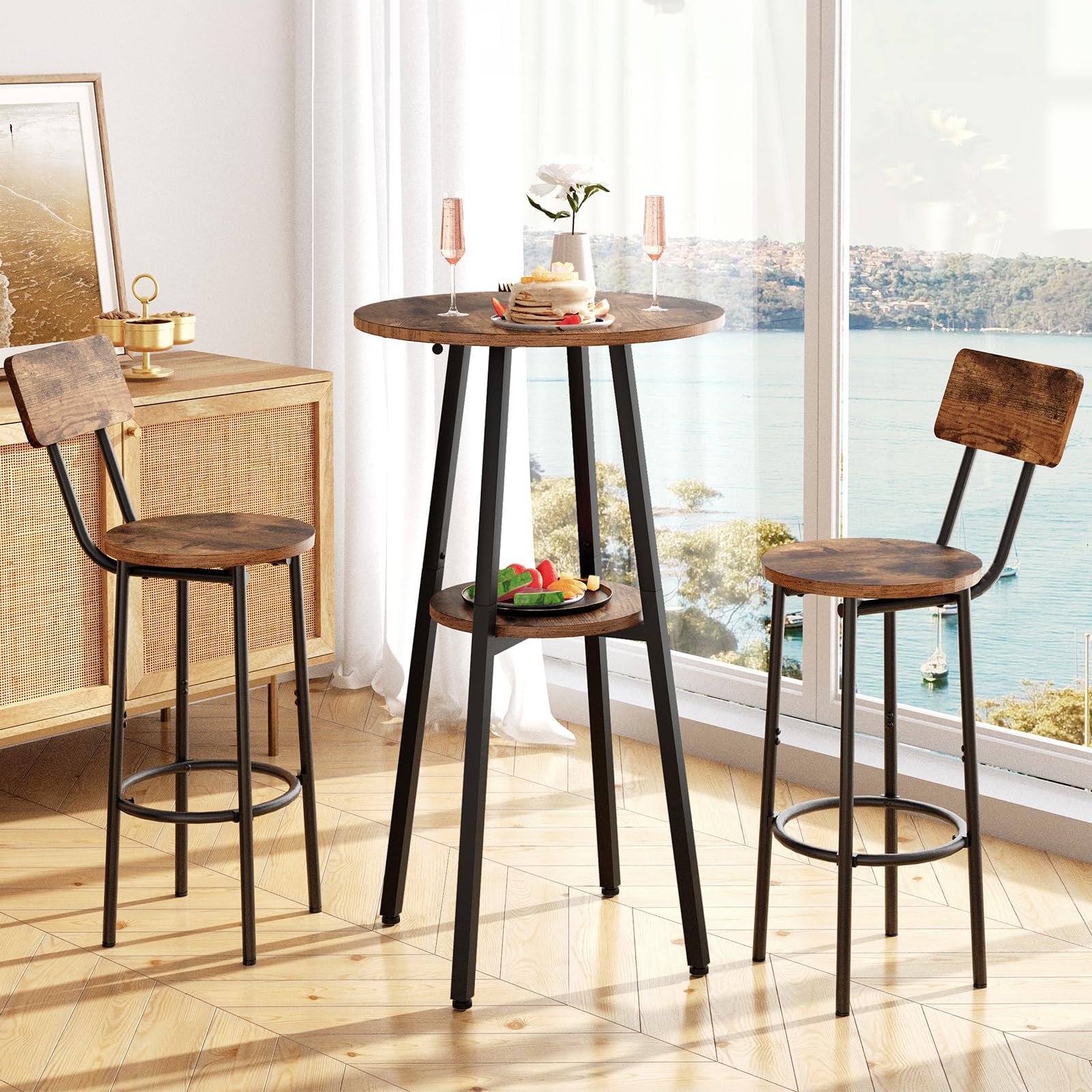 3-Piece Round Bar Table Set with Stools