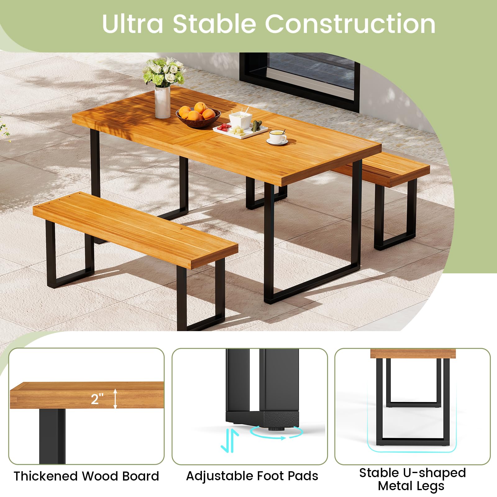 48" Acacia Wood Outdoor Bench with Slatted Seat