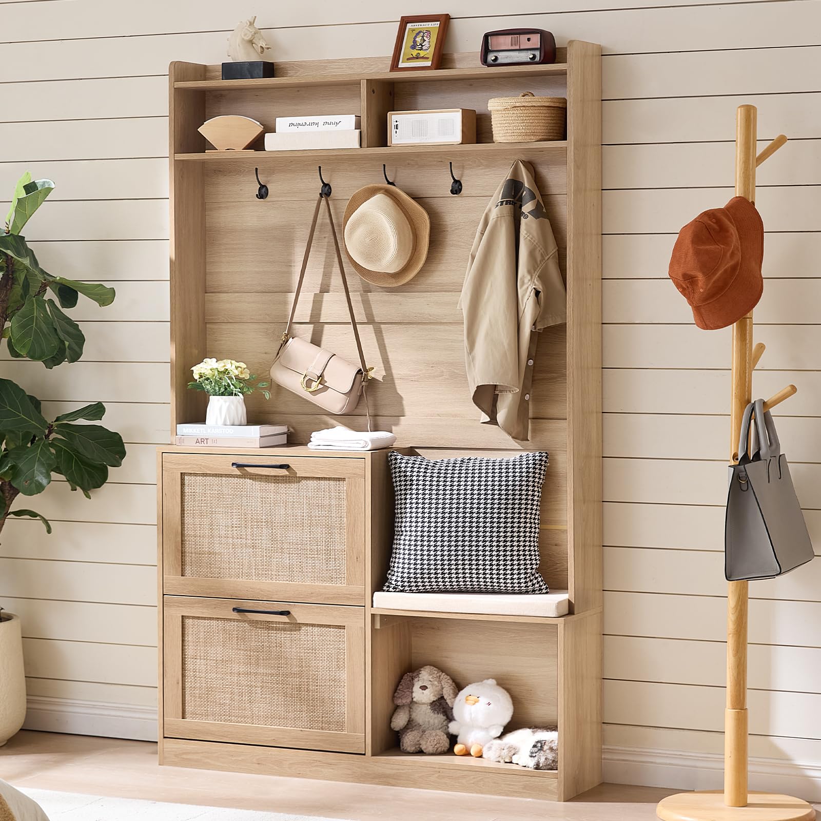 4-in-1 Hall Tree with Bench and Shoe Storage