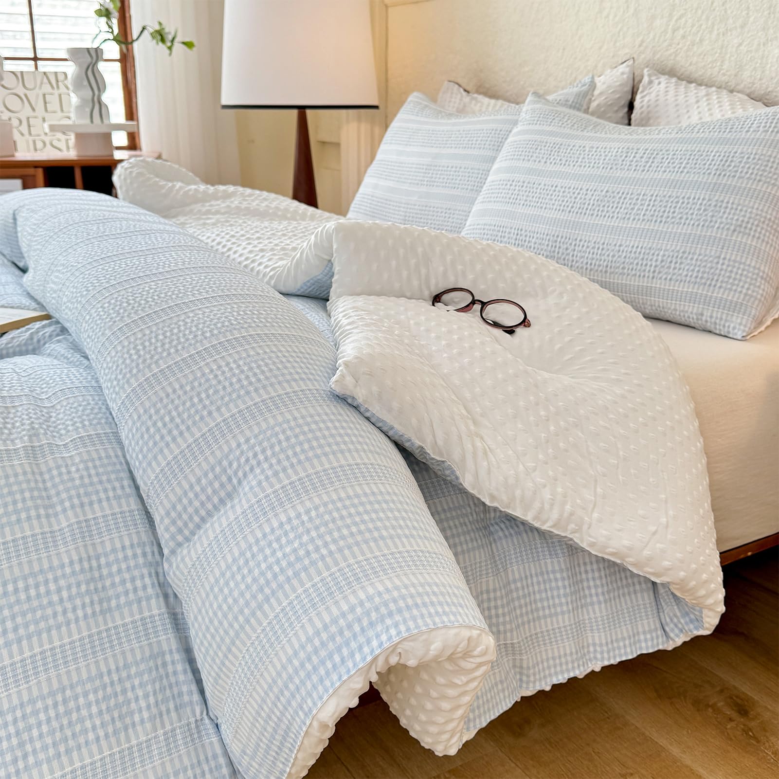 Boho Comforter Set Queen Size Sky Blue