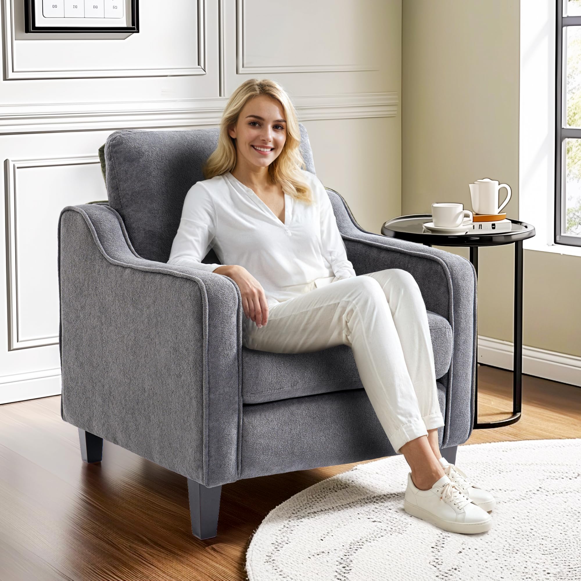 Mid-Century Modern Velvet Accent Chair Grey