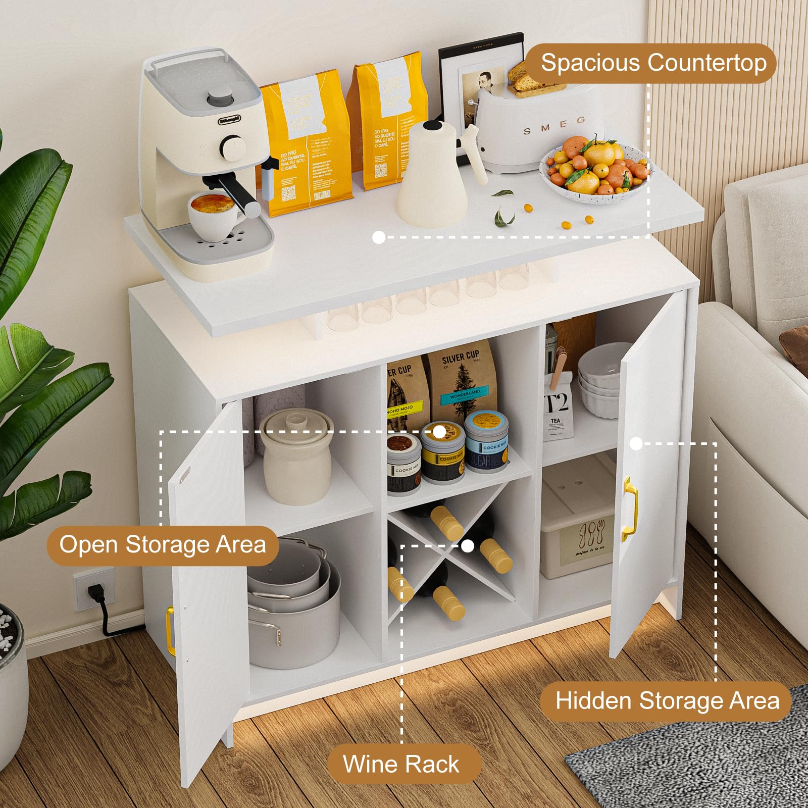 Wine Bar Cabinet with LED Light and Power Outlet