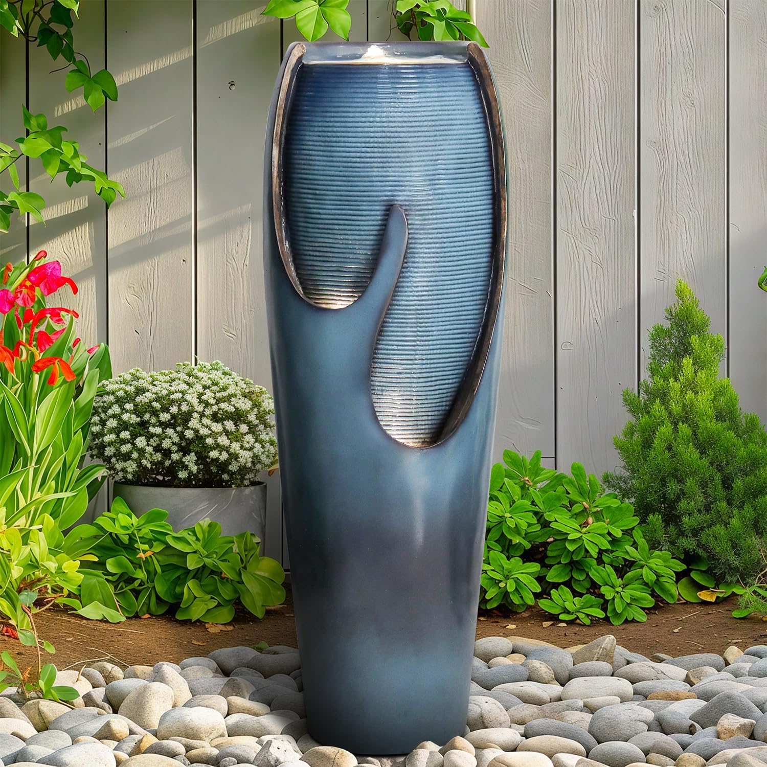 40-Inch Modern Outdoor Fountain with LED Light