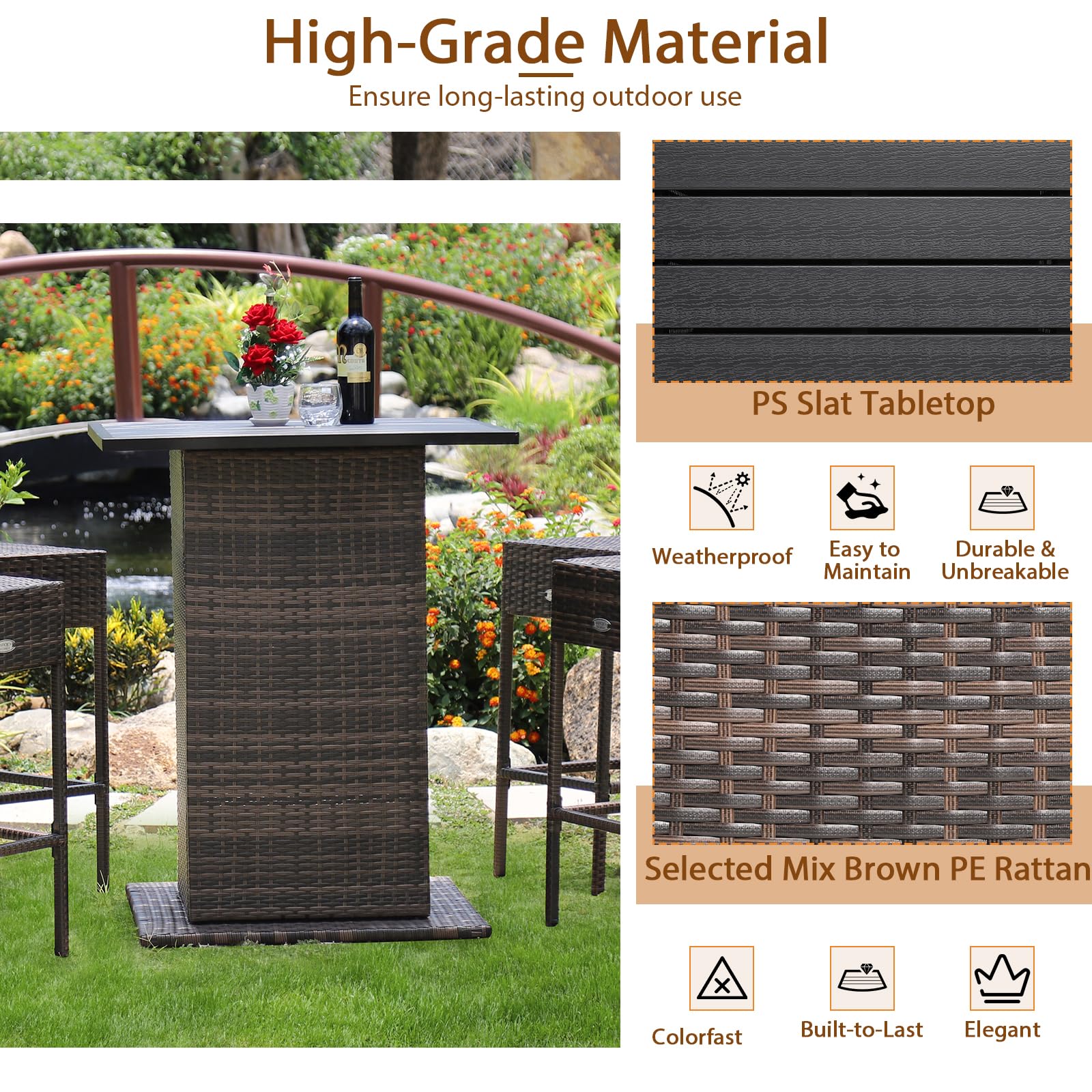 5-Piece Outdoor Wicker Bar Set with Storage