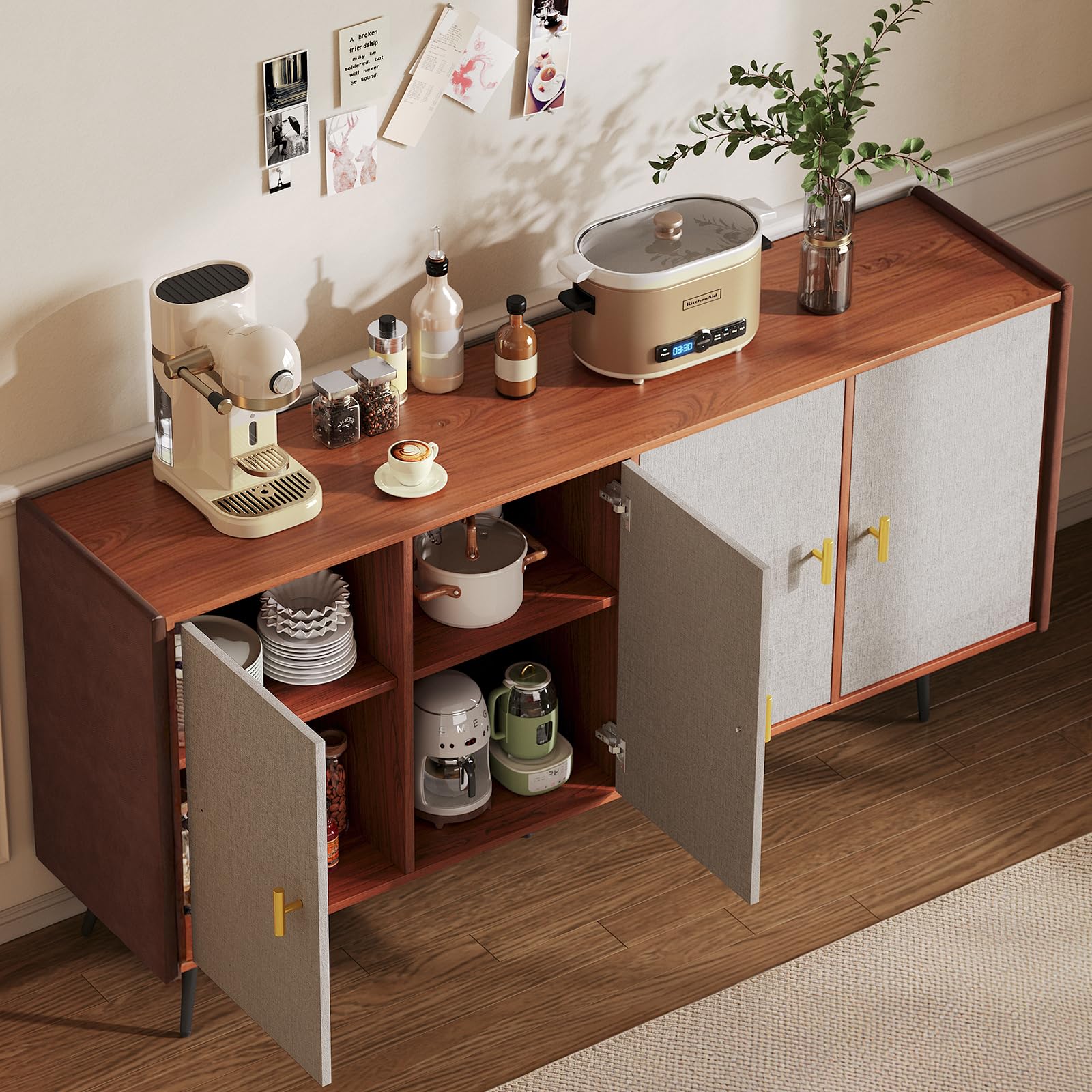 Mid-Century Buffet Cabinet with Storage 63" Wide