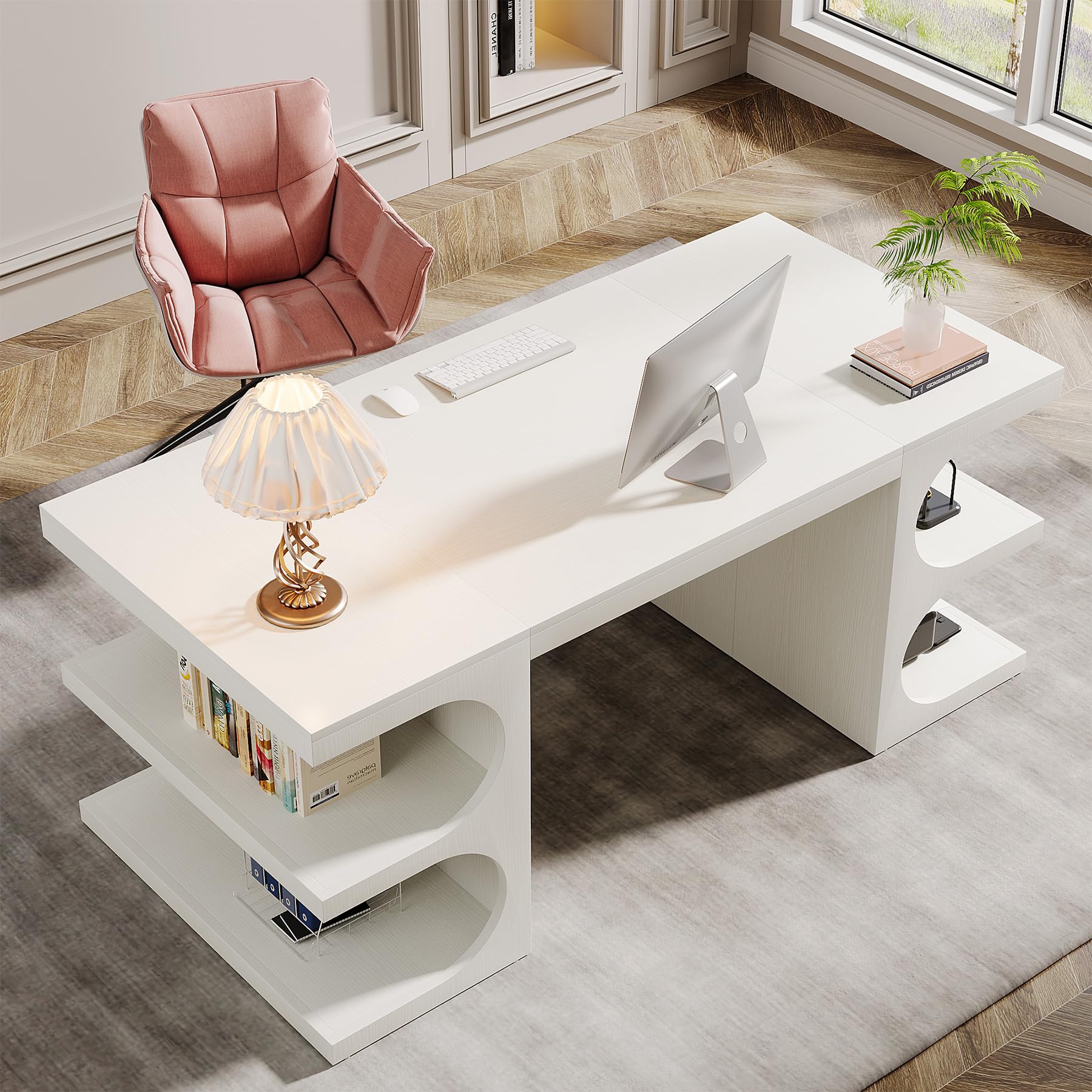 Modern Executive Office Desk 63-Inch with Storage Shelves