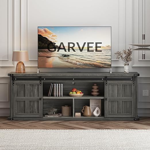 70 in TV Stand with Sliding Barn Doors and Storage Cabinets