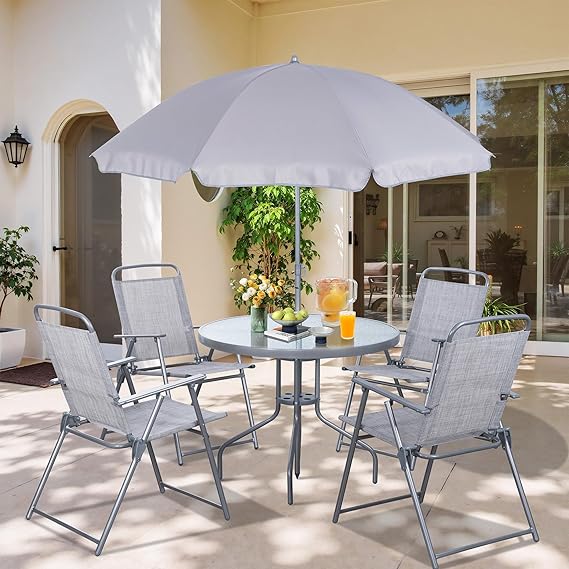 6-Piece Folding Patio Dining Set with Umbrella