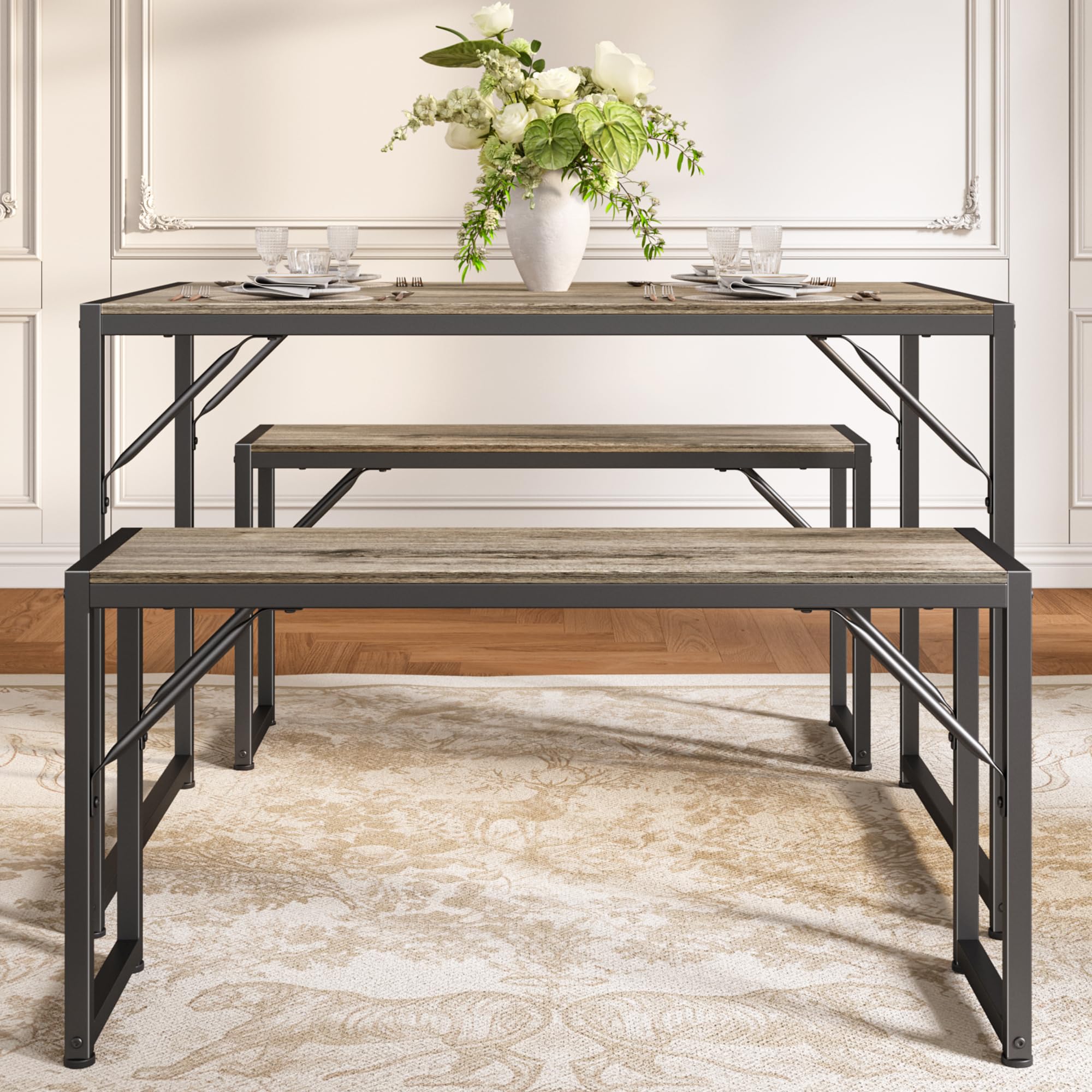 4-Piece Dining Table Set with Benches