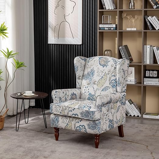 Vintage Tartan Wingback Armchair with Solid Wood Legs
