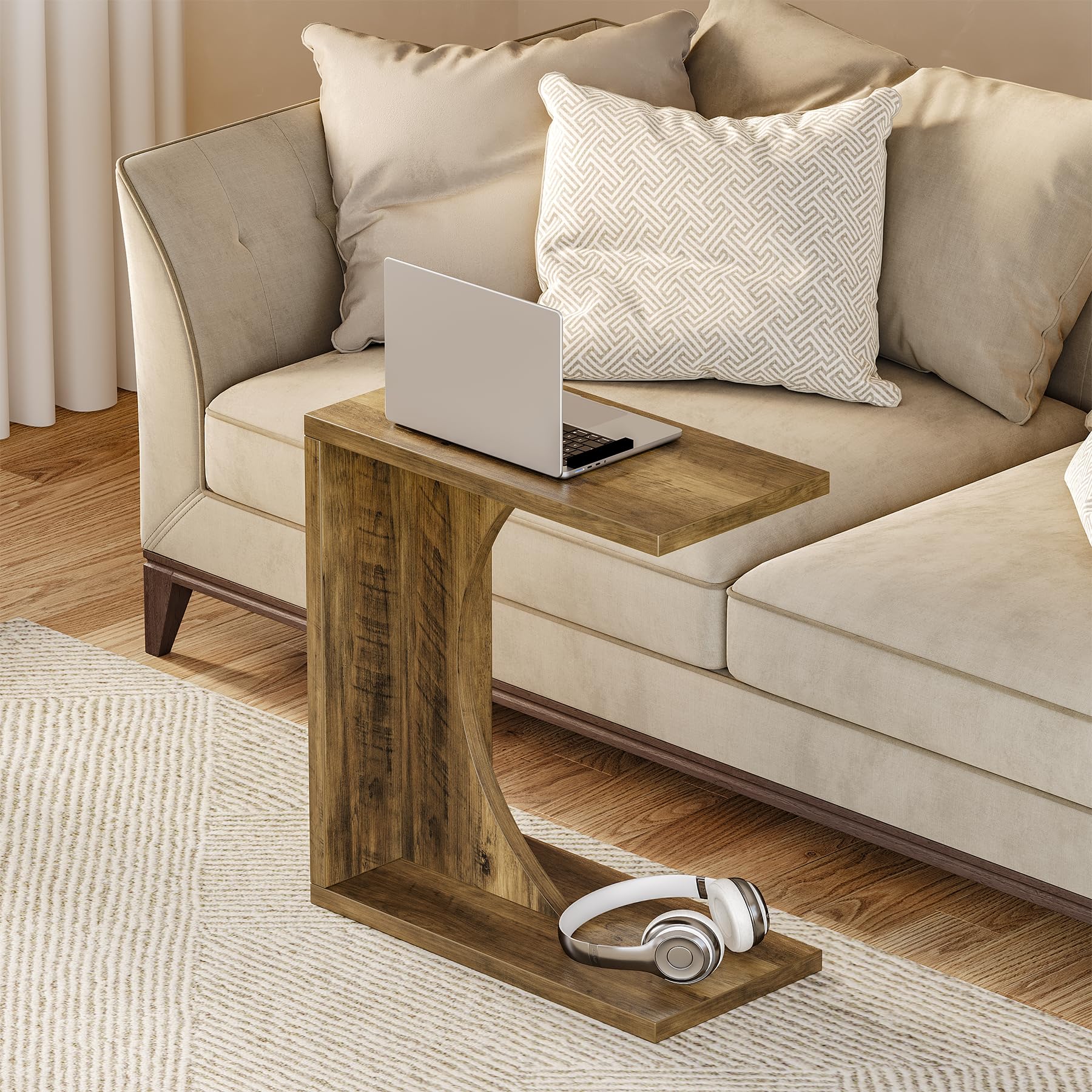 C-Shaped End Table for Sofa and Bedroom