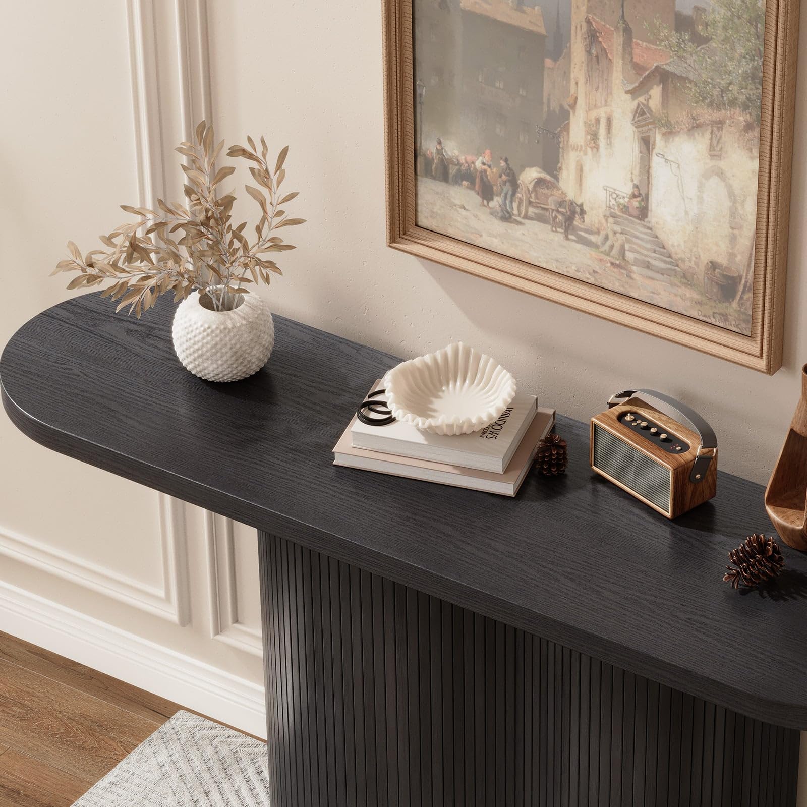 57-Inch Fluted Console Table with Tambour Waterfall Design