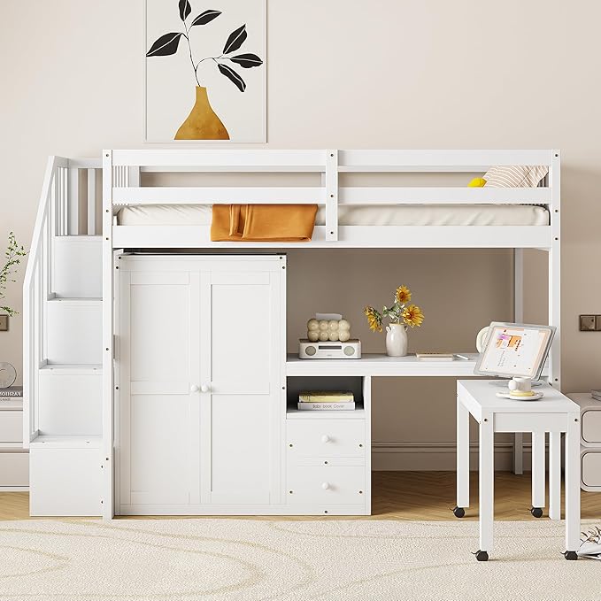 Twin Loft Bed with Desk and Storage