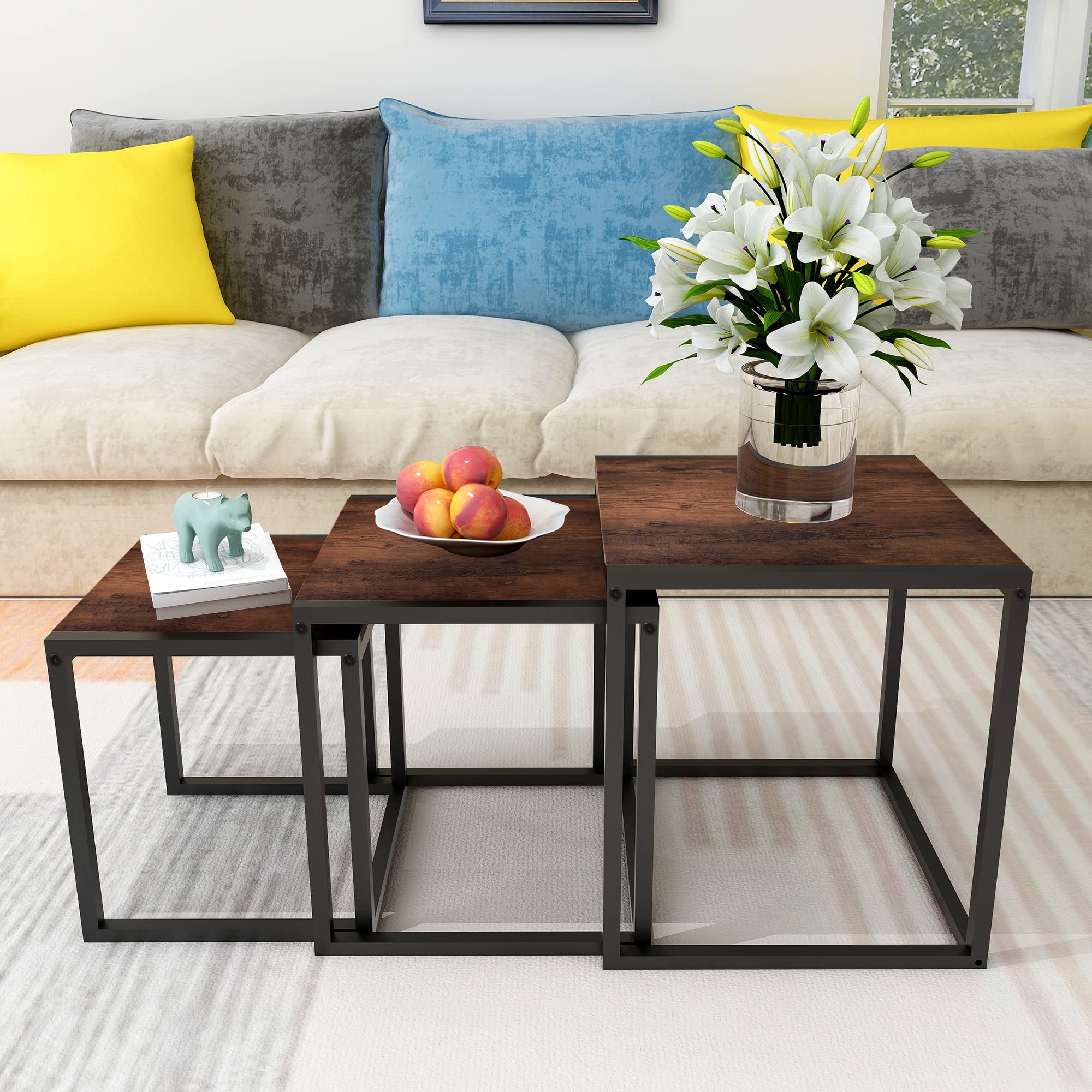 Nesting Table Set of 3 with Metal Frame