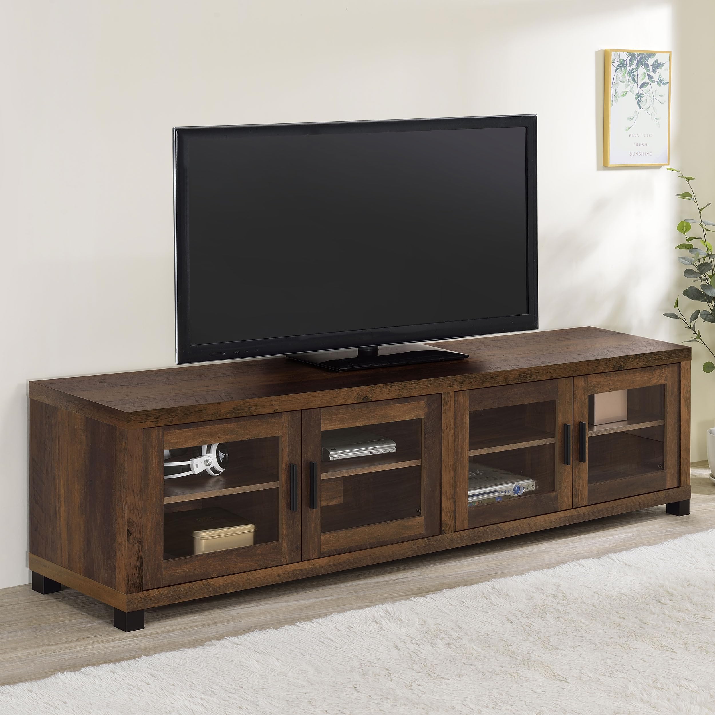 79" TV Stand with Glass Doors and Adjustable Shelves