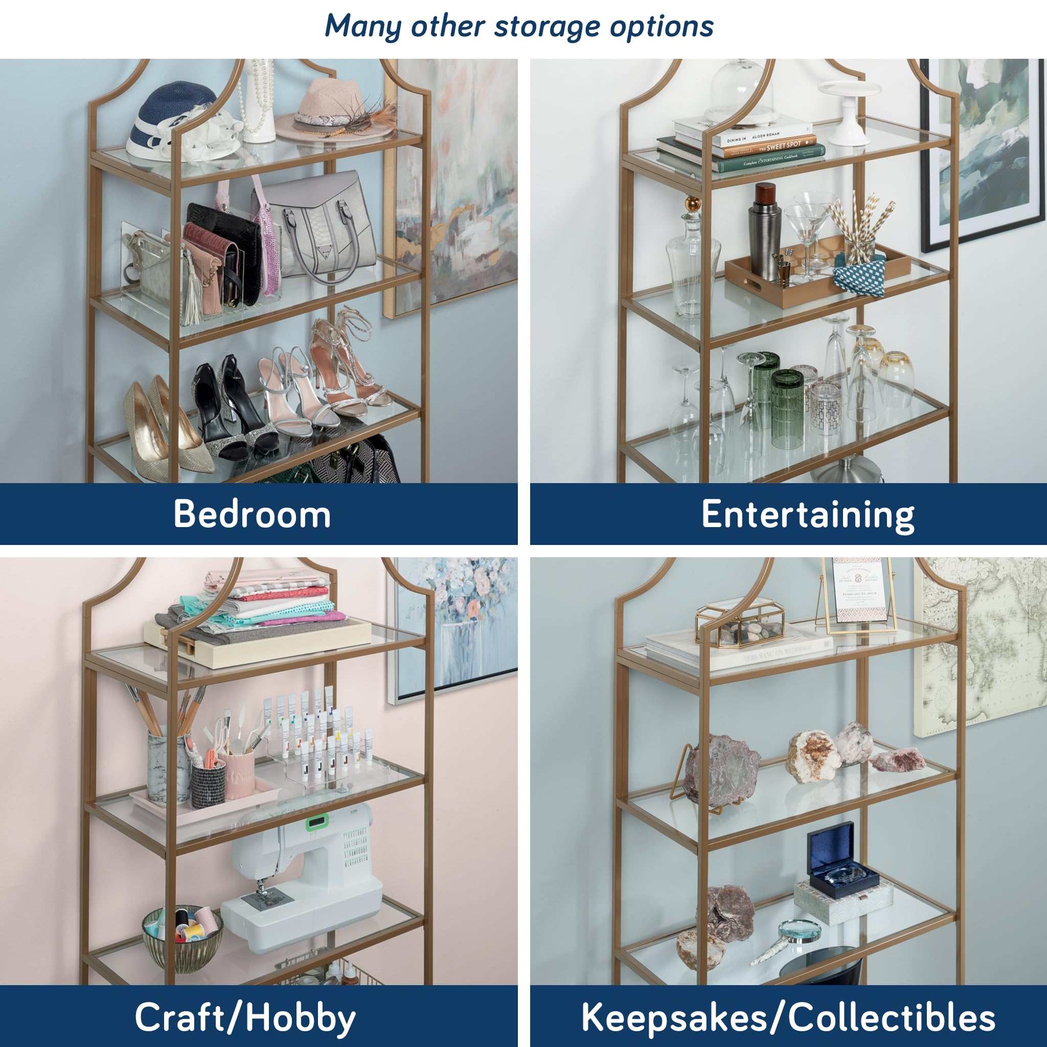 5-Shelf Glass Bookcase with Metal Frame