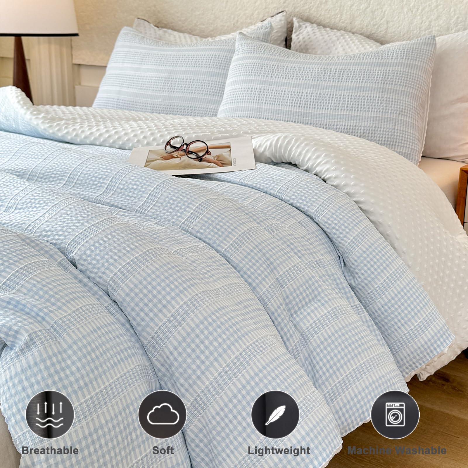 Boho Comforter Set Queen Size Sky Blue