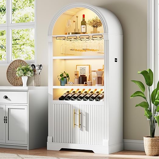 Arched Kitchen Pantry Cabinet with LED Light