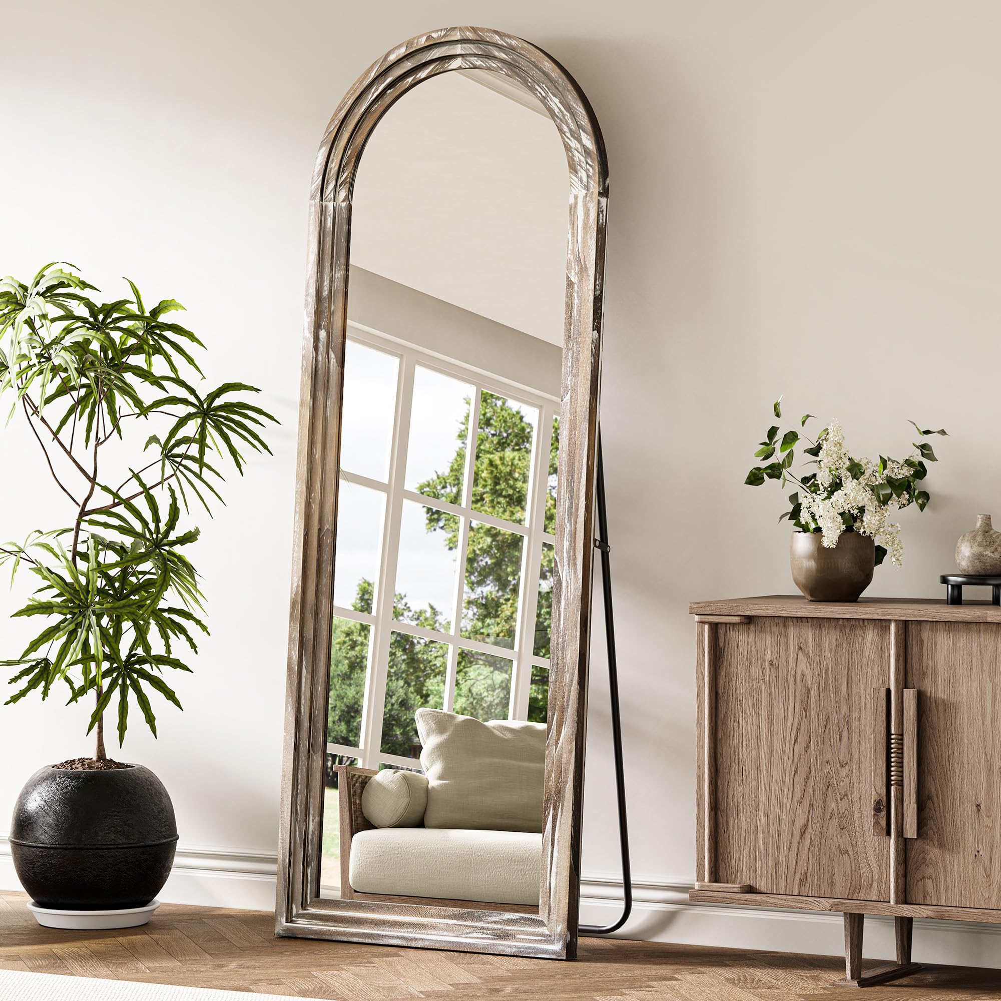 Arched Full Length Floor Mirror 63x21 Rustic White