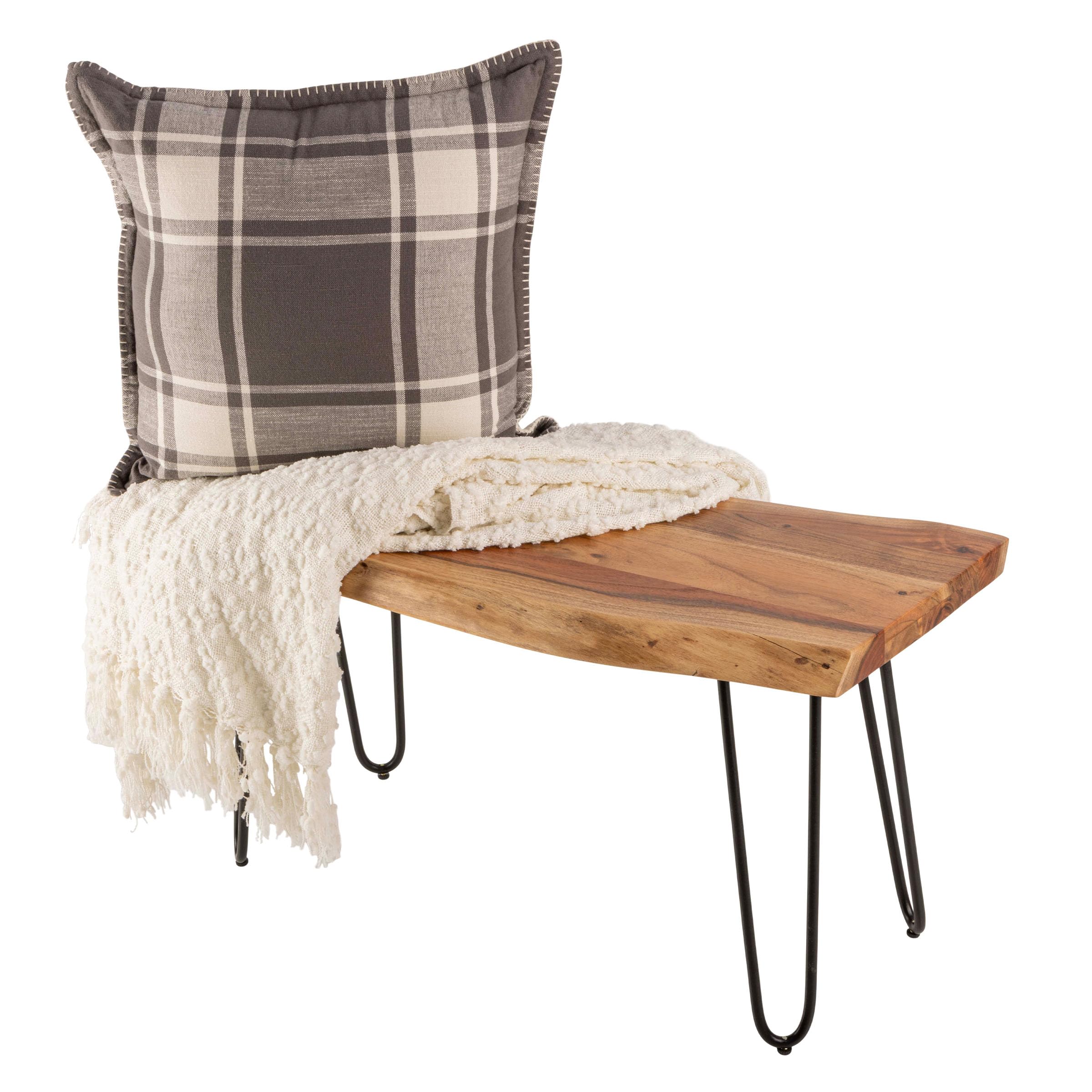 Live Edge Solid Wood Bench with Metal Hairpin Legs 36 Inch