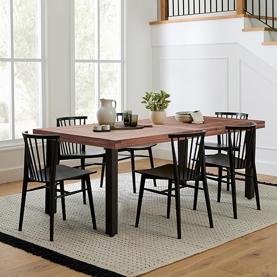 Acacia Wood Dining Table for 6 with Iron Legs