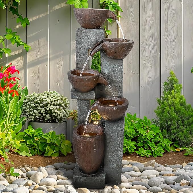 40-Inch Modern Outdoor Fountain with LED Light