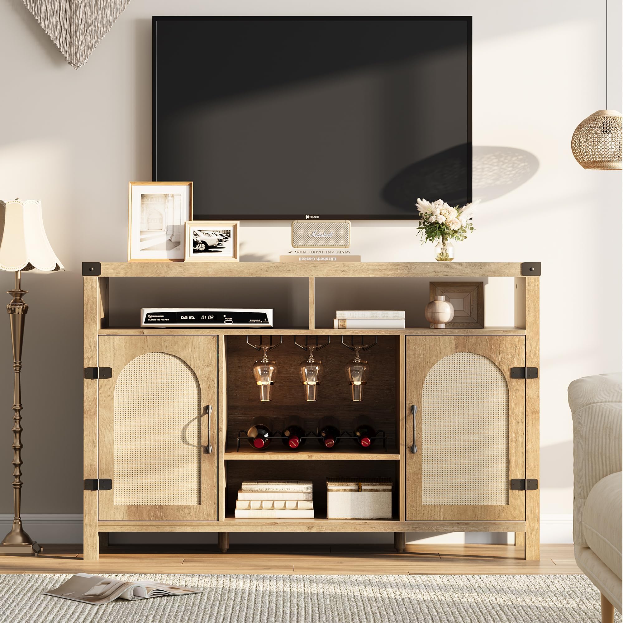 Farmhouse Wine Bar Cabinet with Adjustable Storage