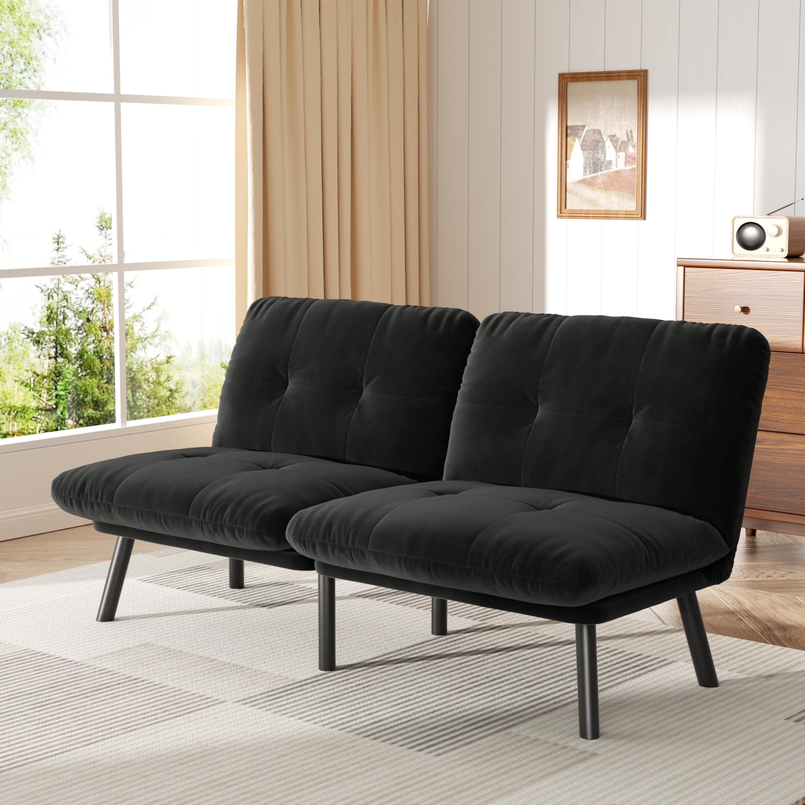 Futon Sofa Sleeper Couch with Adjustable Backrest