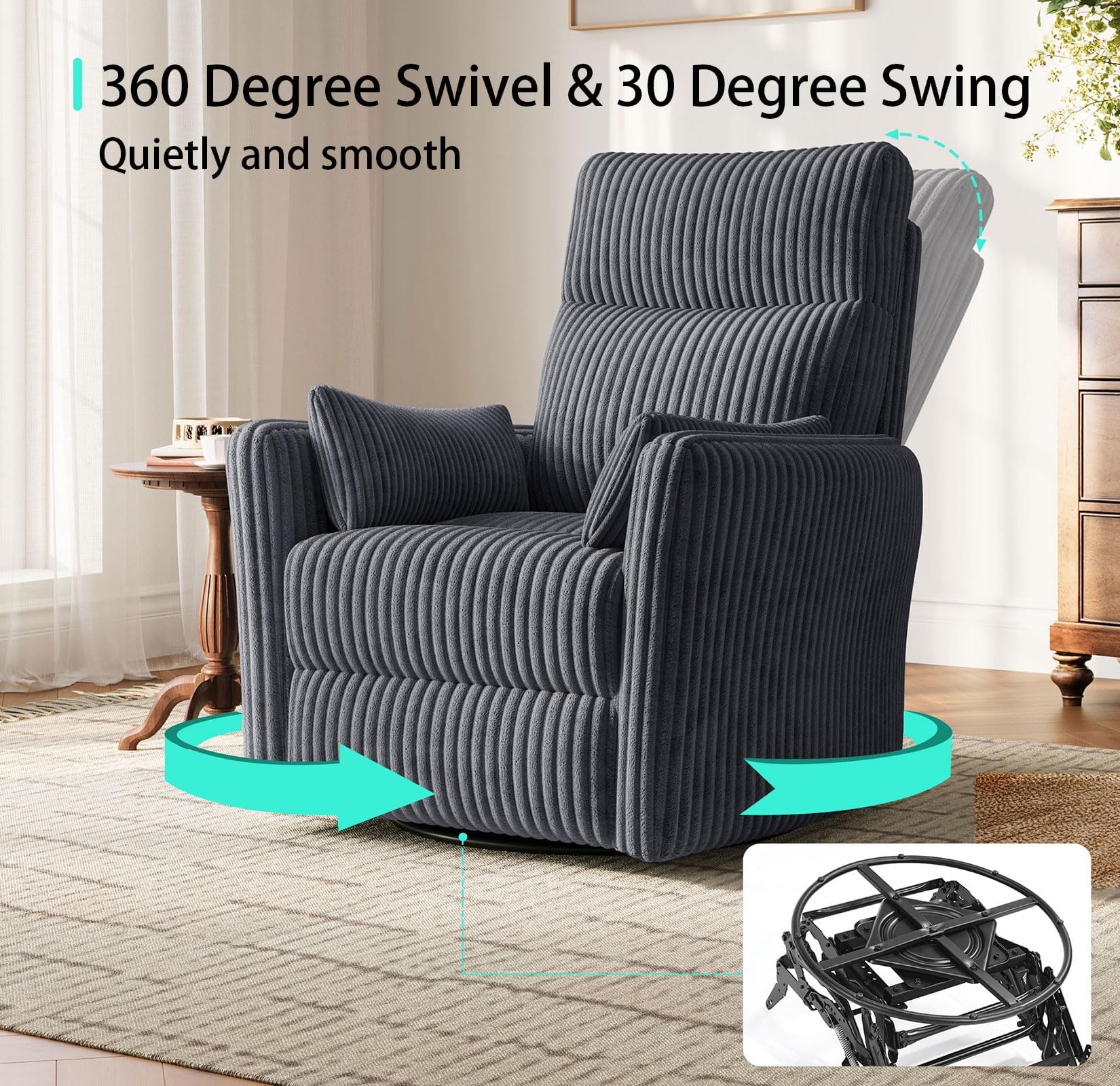 360° Swivel Nursery Recliner with Pillows