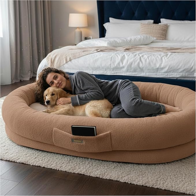 Human Dog Bed Extra Large Cozy Lounger with Plush Fabric & Egg Crate Foam