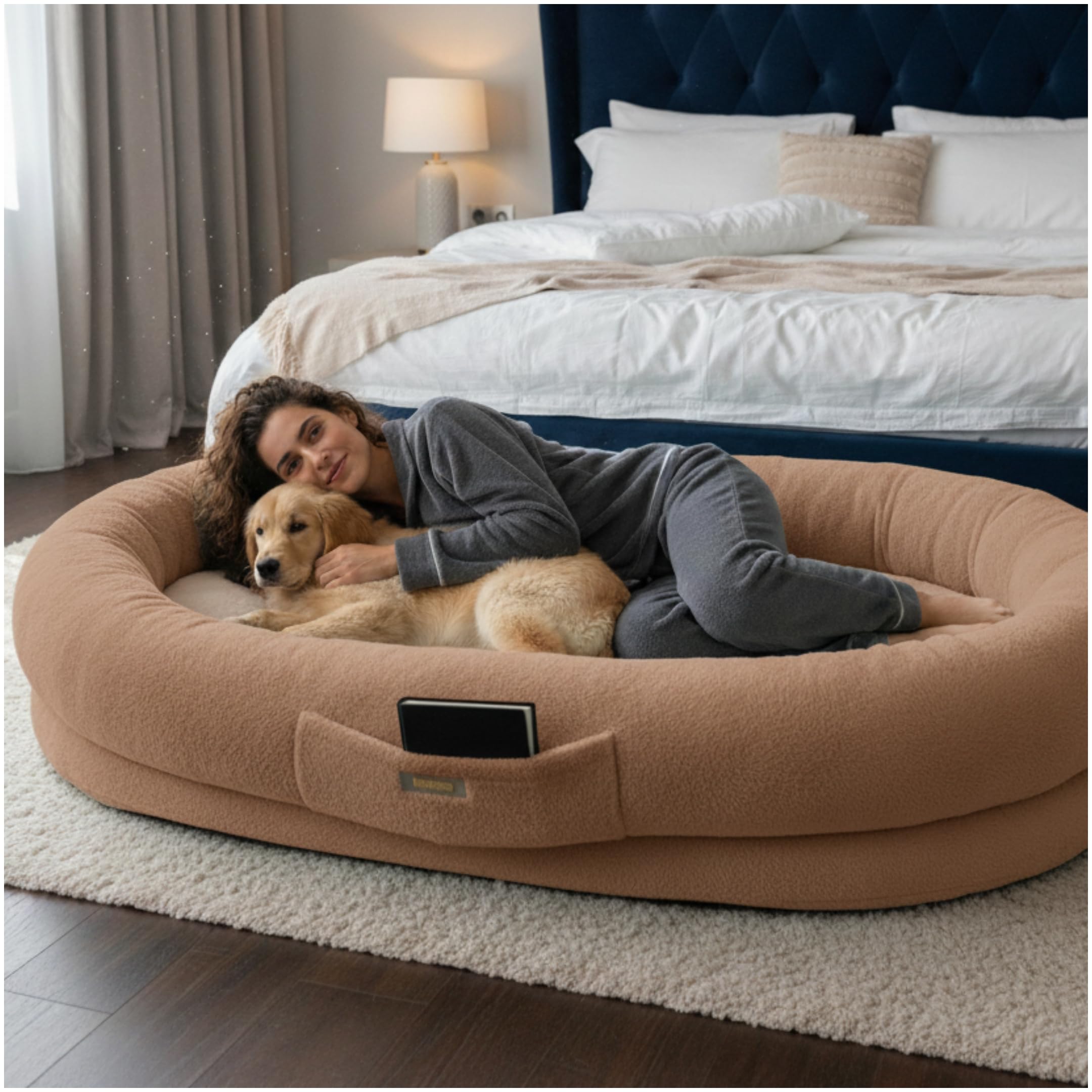 Oversized Human Dog Bed with Plush Fabric and Egg Crate Foam