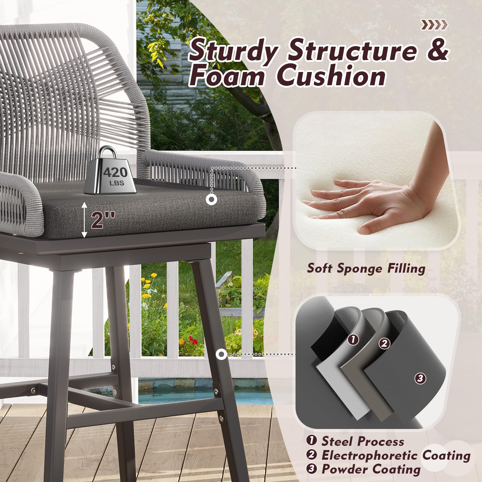 Outdoor Swivel Bar Stools Set of 4 - 30" Height