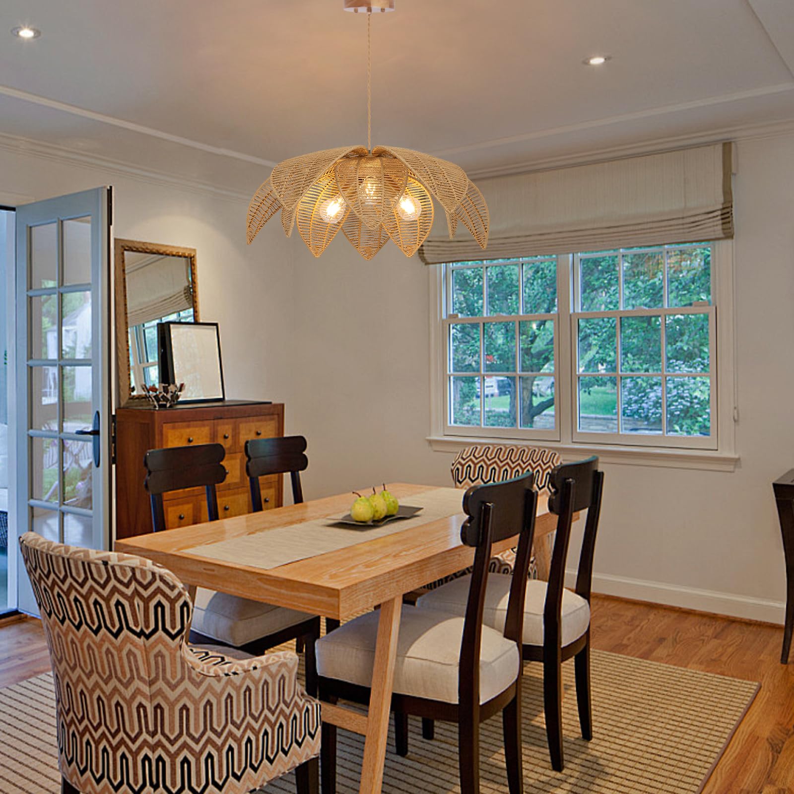 3-Light Rattan Chandelier