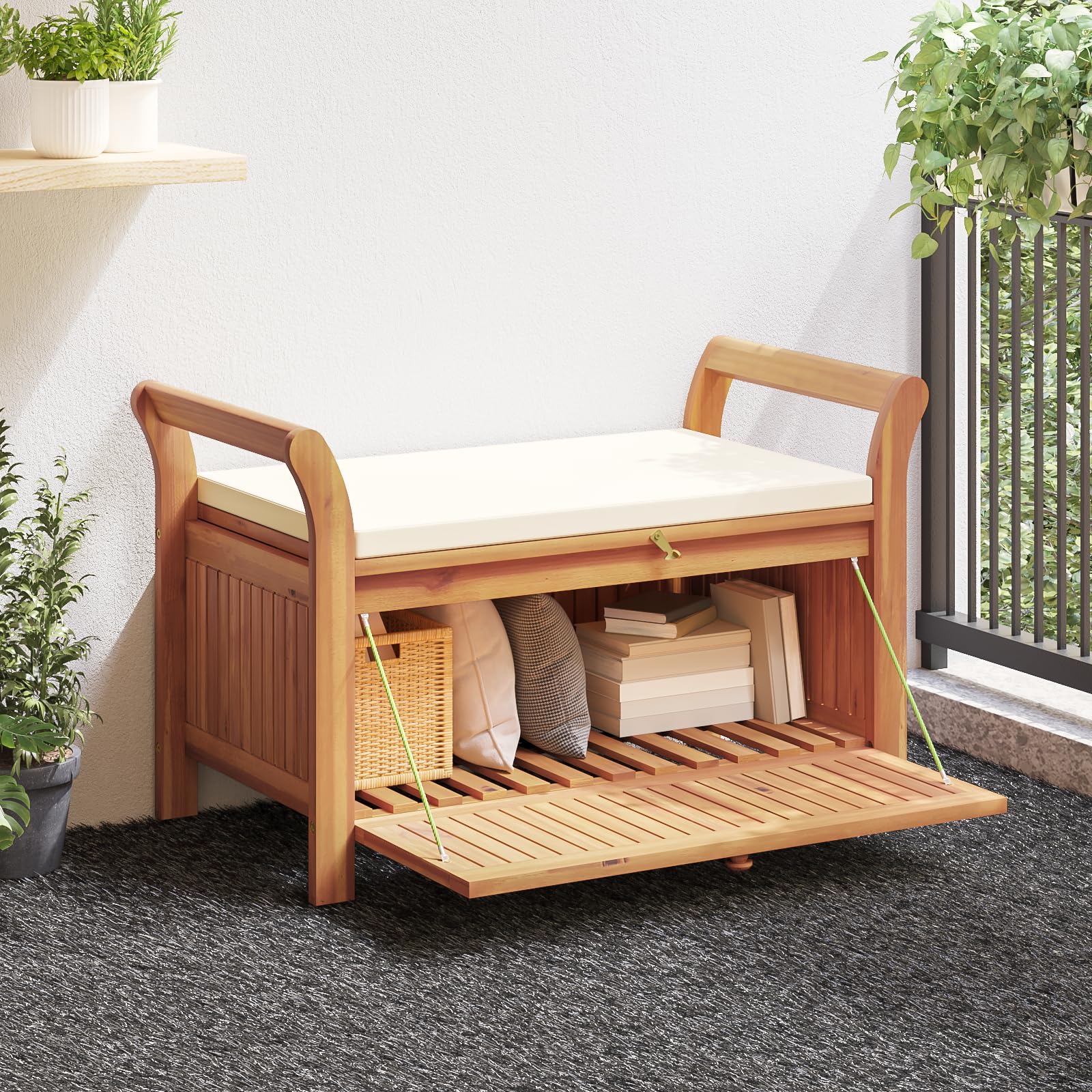 Garden Storage Bench with Cushion