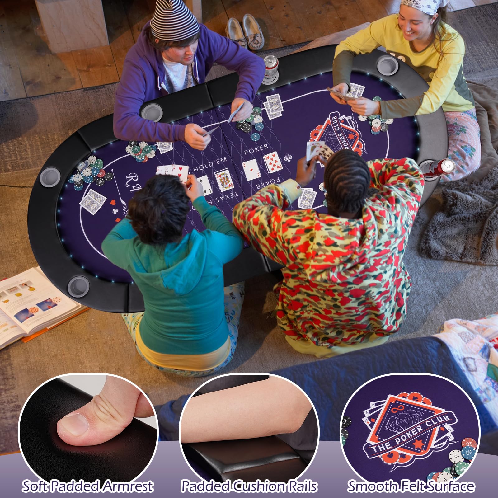 LED Poker Table 8 Player Foldable