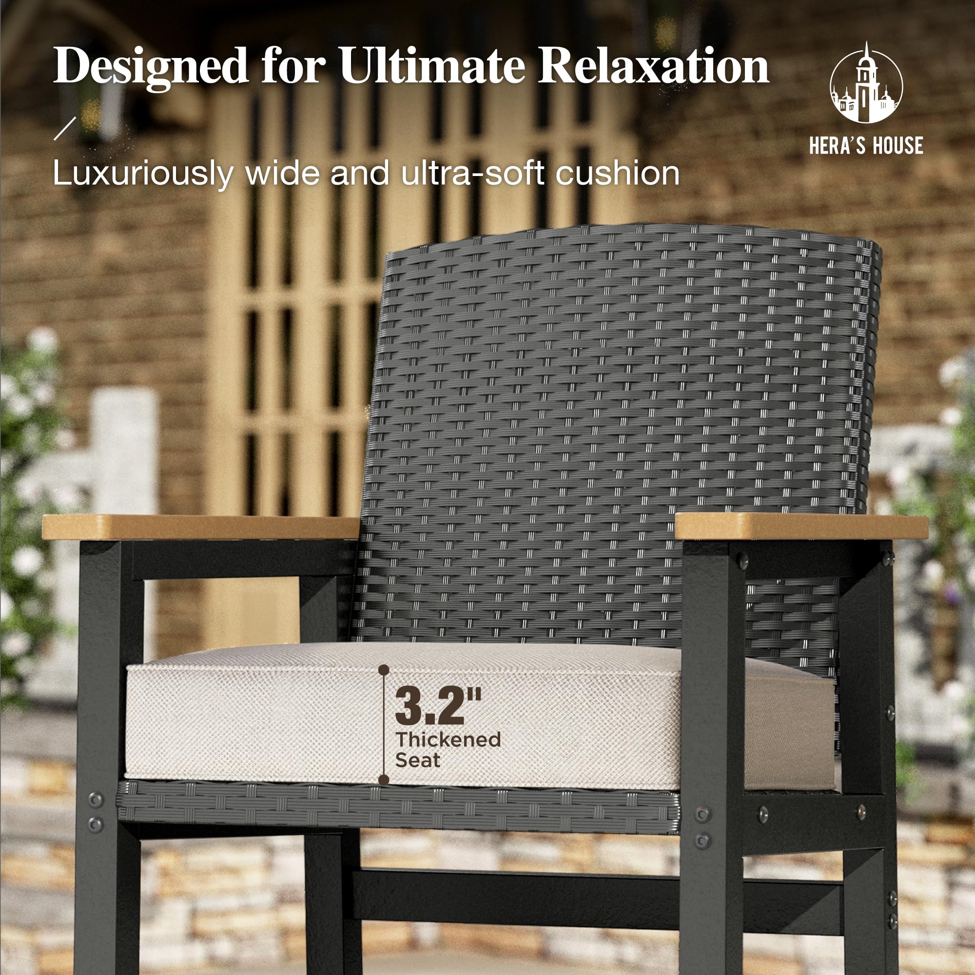 HDPE Outdoor Bar Set 3-Piece with Wicker Stools