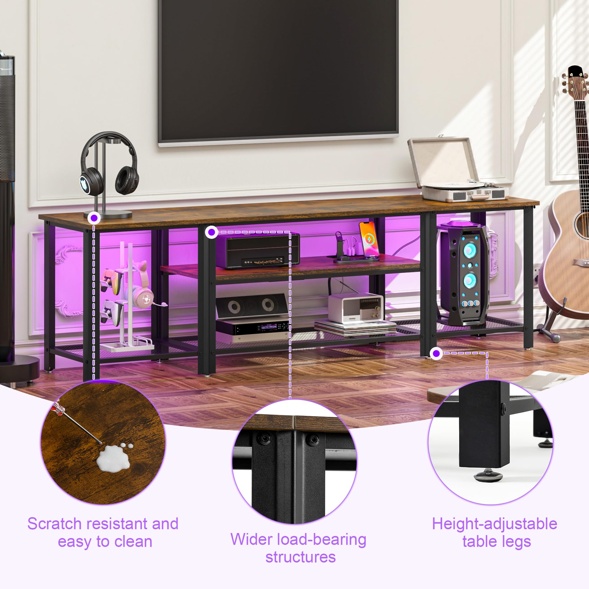 Industrial TV Stand with RGB LED Lights
