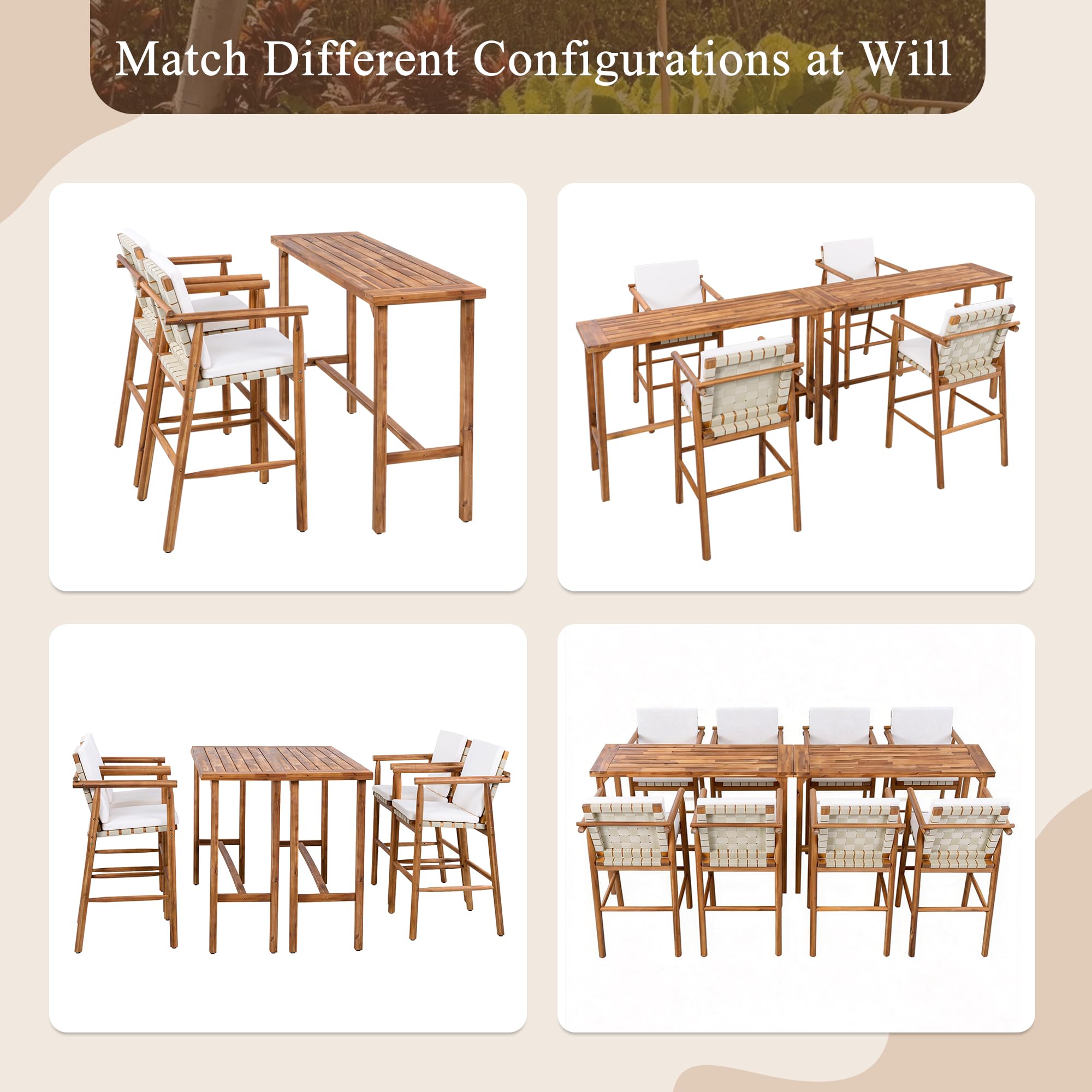 3-Piece Outdoor Bar Set with Cushions