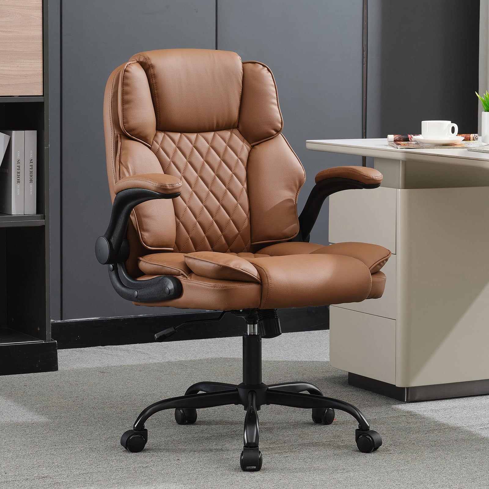 Executive Leather Office Chair with Flip-Up Arms