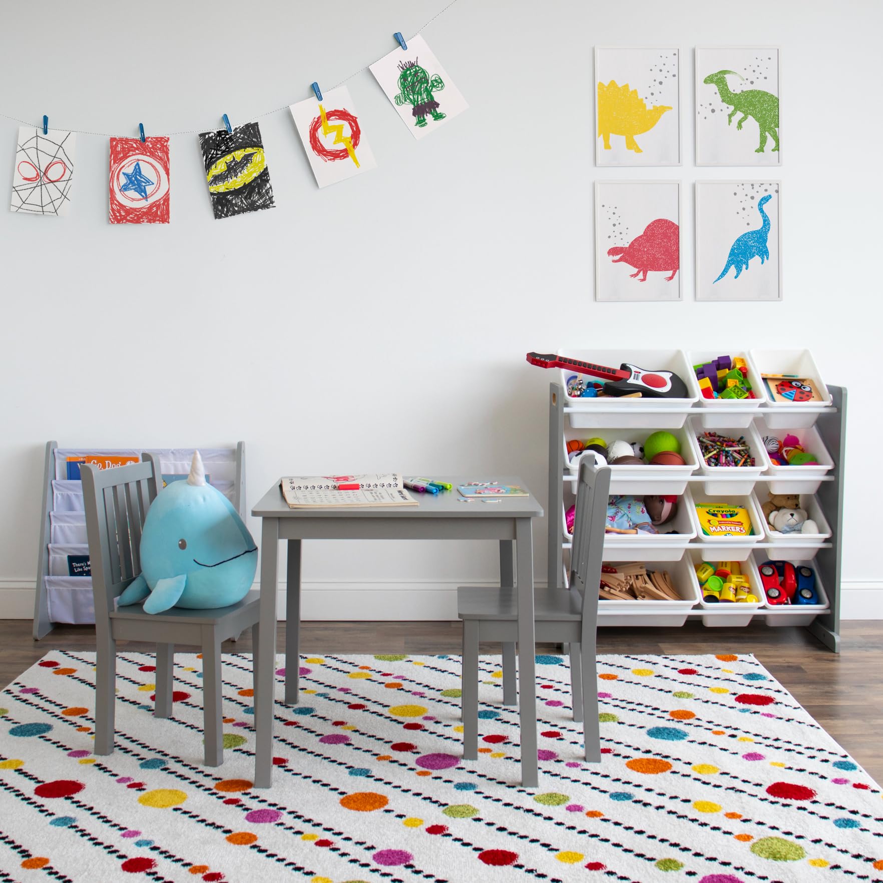 Kids Wooden Table and 2 Chairs Set Grey