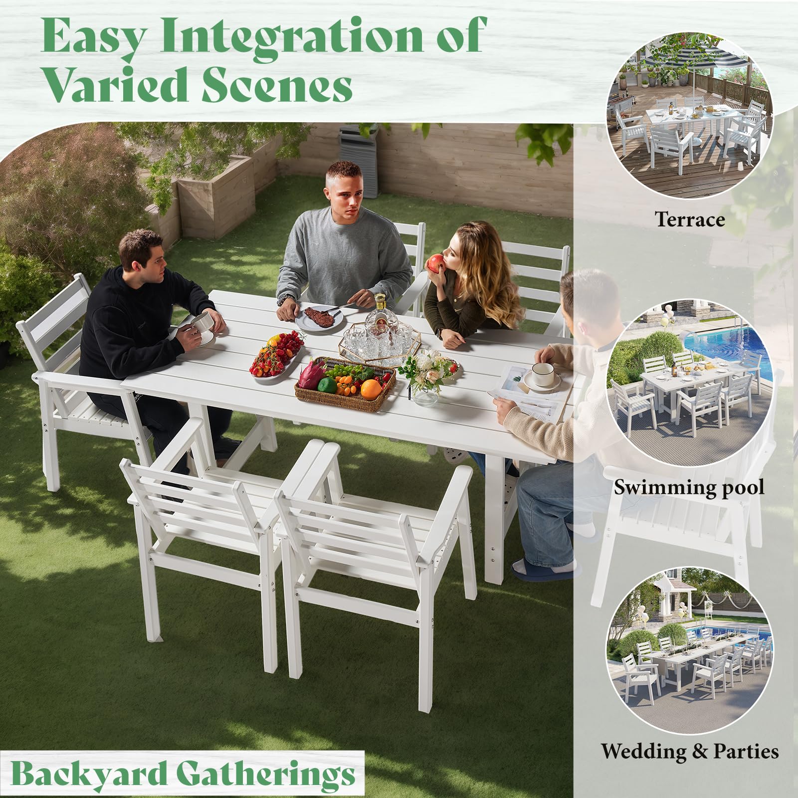 7-Piece HDPE Outdoor Dining Set with Umbrella Hole