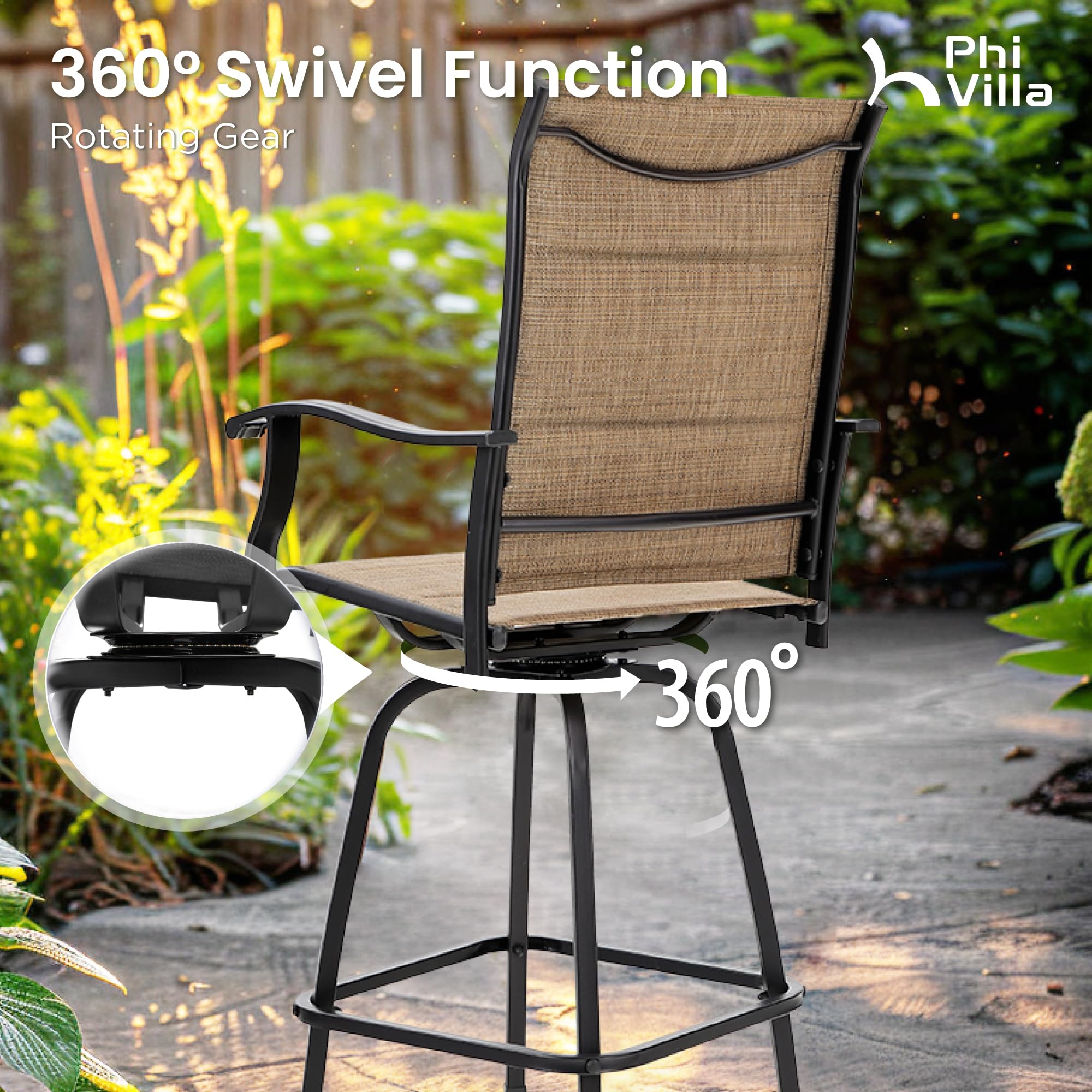 Swivel Bar Stools Set of 4 with Backrest and Armrest