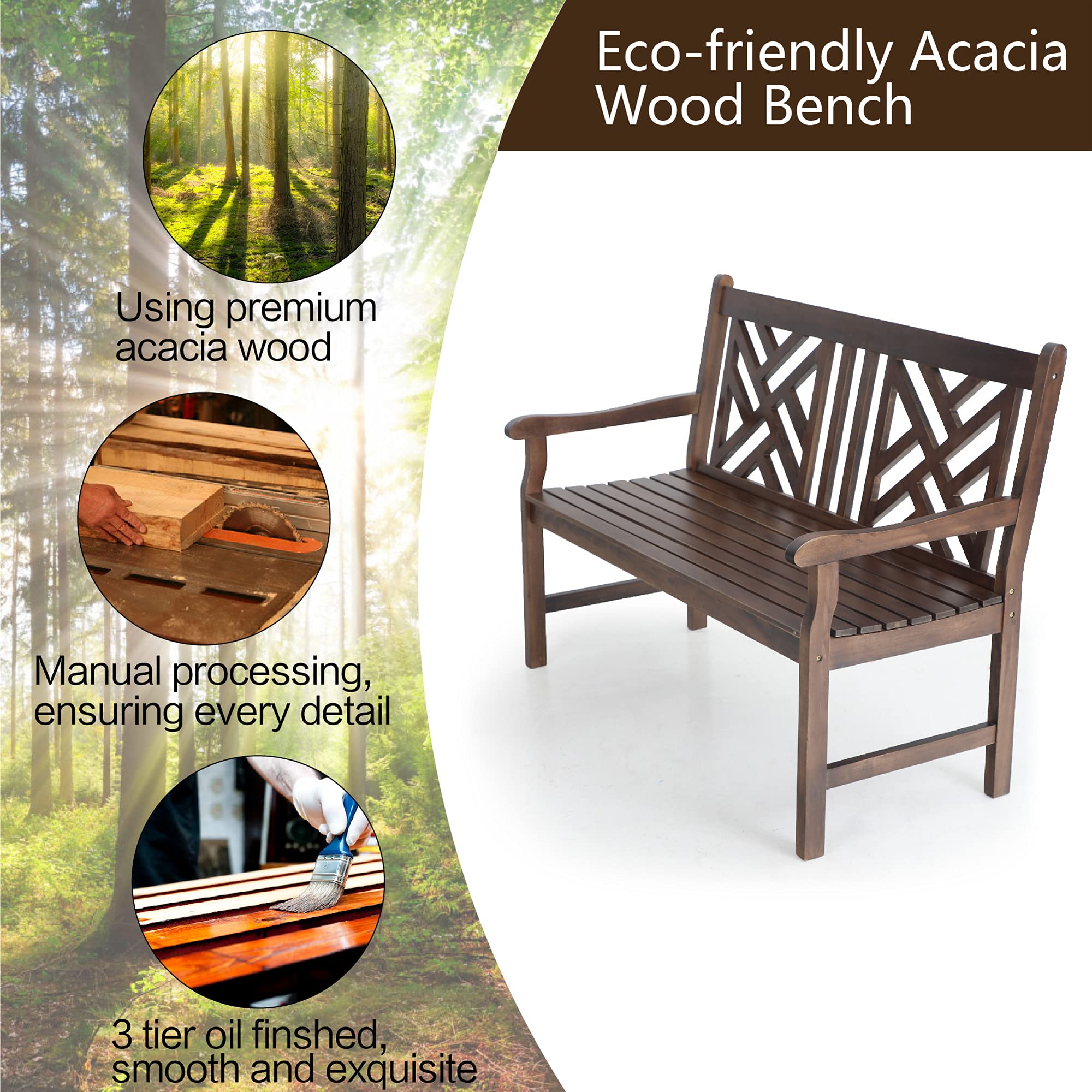 Acacia Wood Outdoor Garden Bench with Curved Backrest