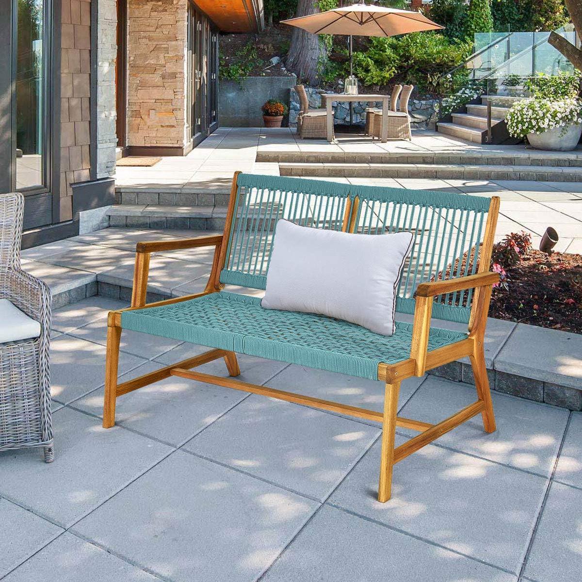 2-Person Acacia Wood Loveseat Bench